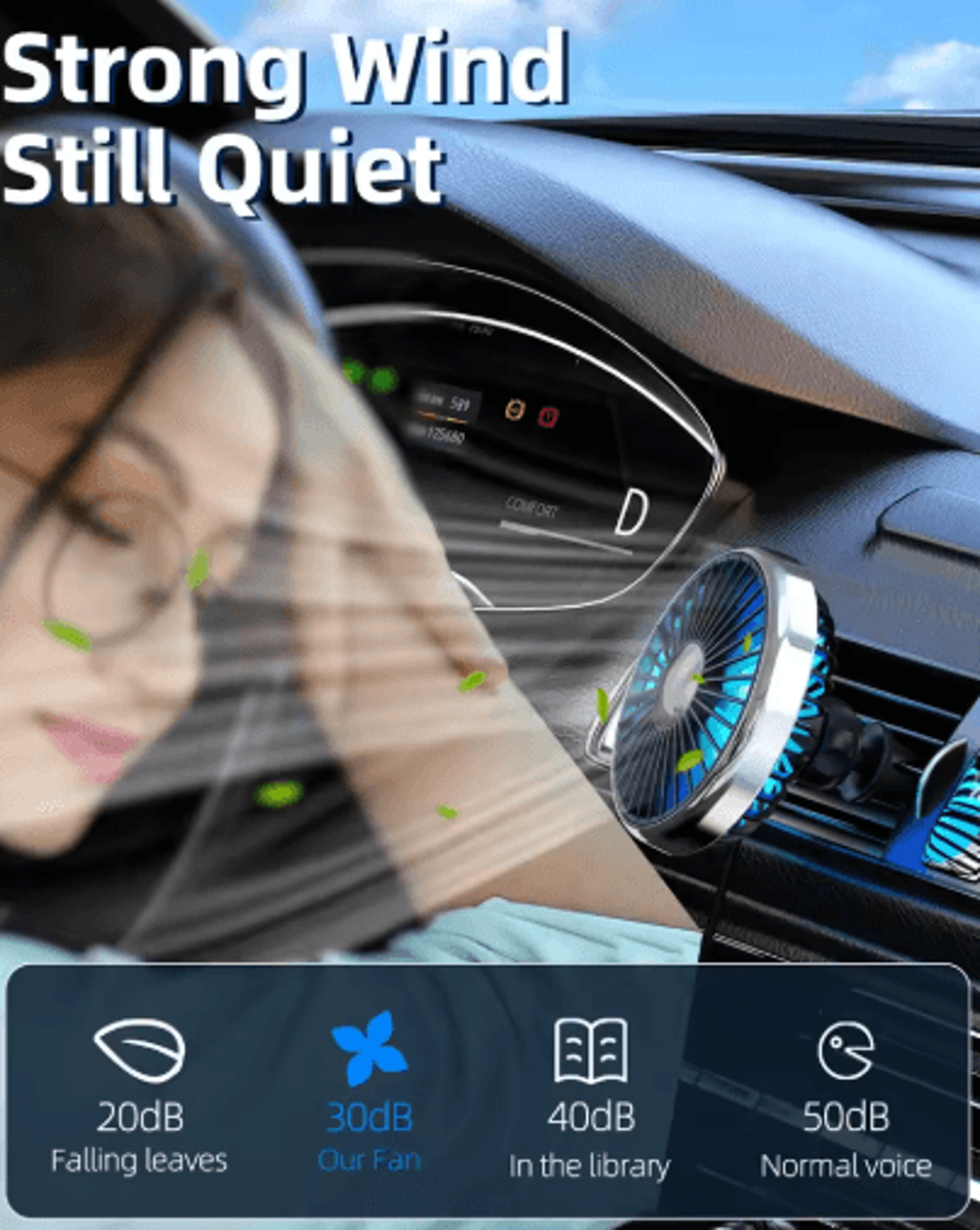 360 Rotating Car Vent Fan  Portable Air Circulation Fan With 3 Speed Cooling 3
