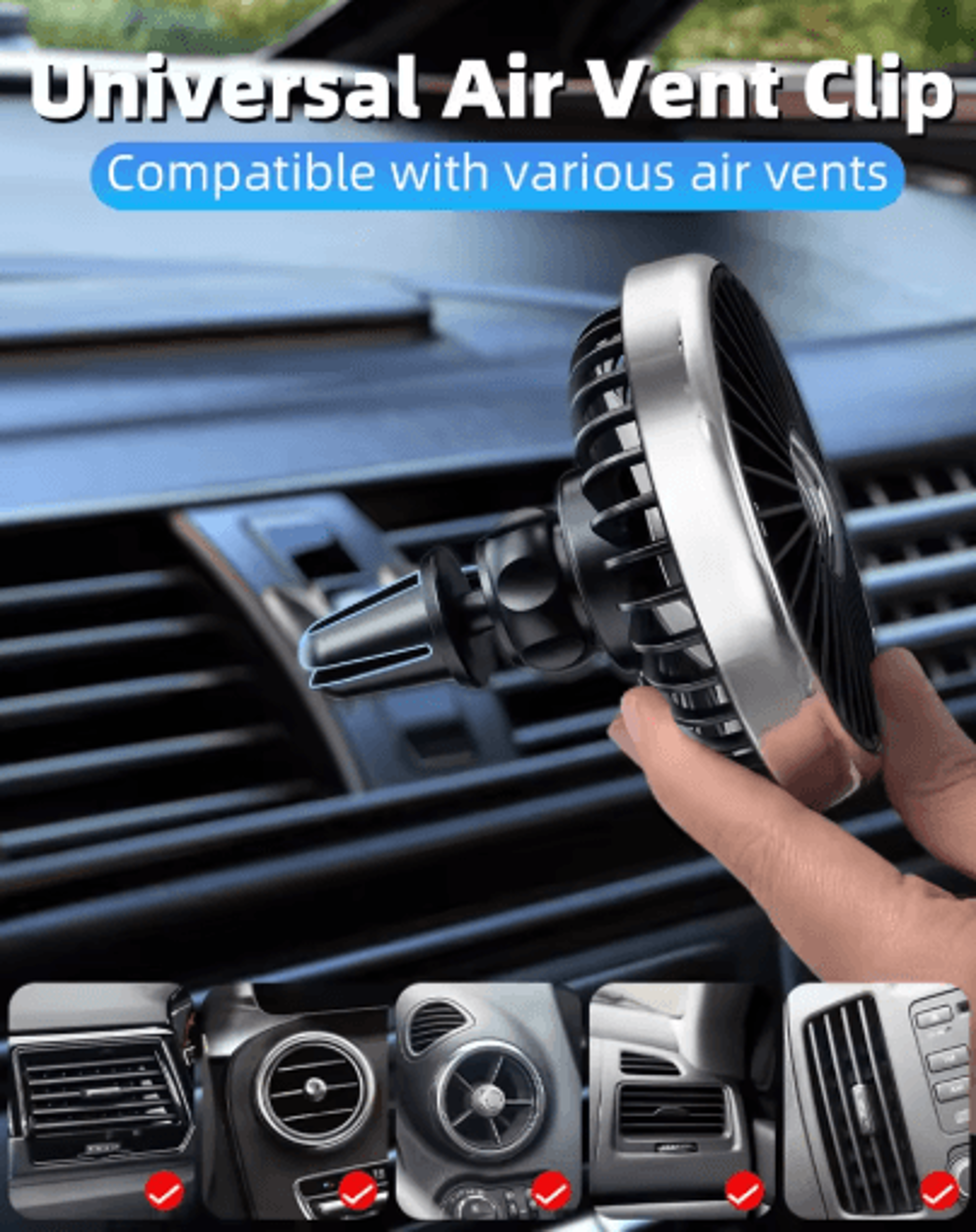 360 Rotating Car Vent Fan  Portable Air Circulation Fan With 3 Speed Cooling 6