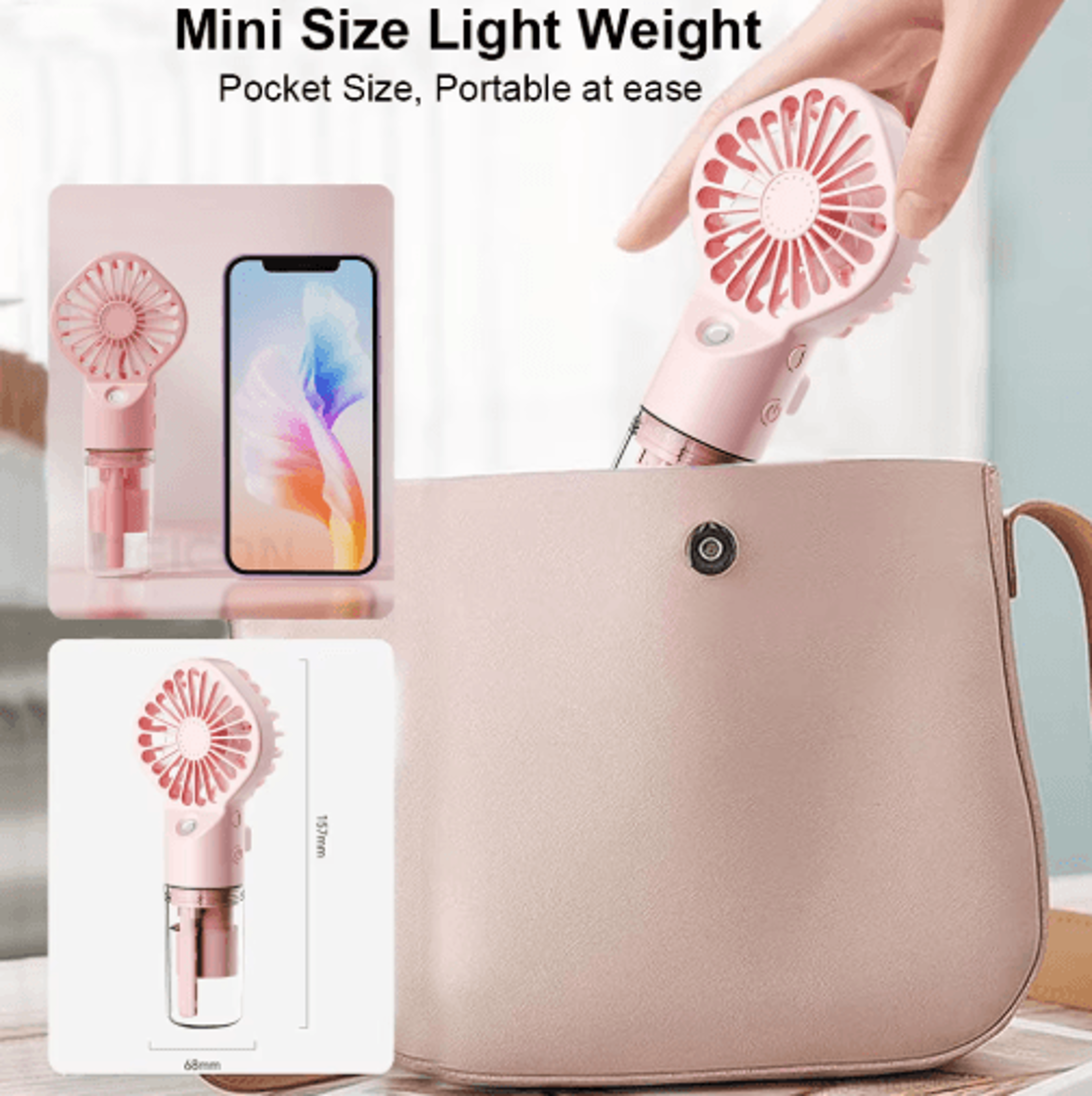 Portable Mist Handheld Fan  USB Rechargeable Mini Spray Fan With Humidifier 4