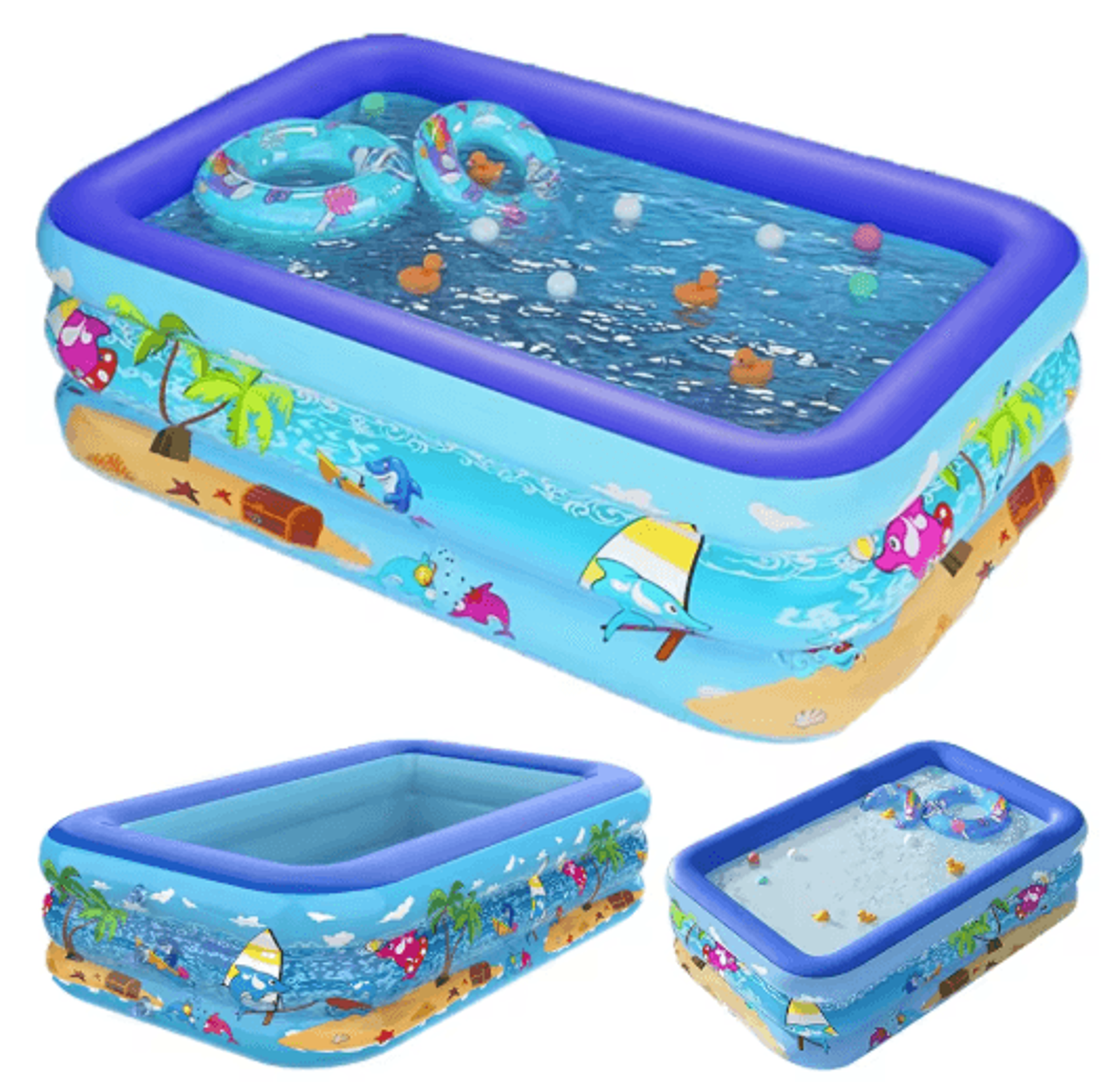 Large Inflatable Family Pool  Rectangular Kids Outdoor Pool For Summer Fun 6