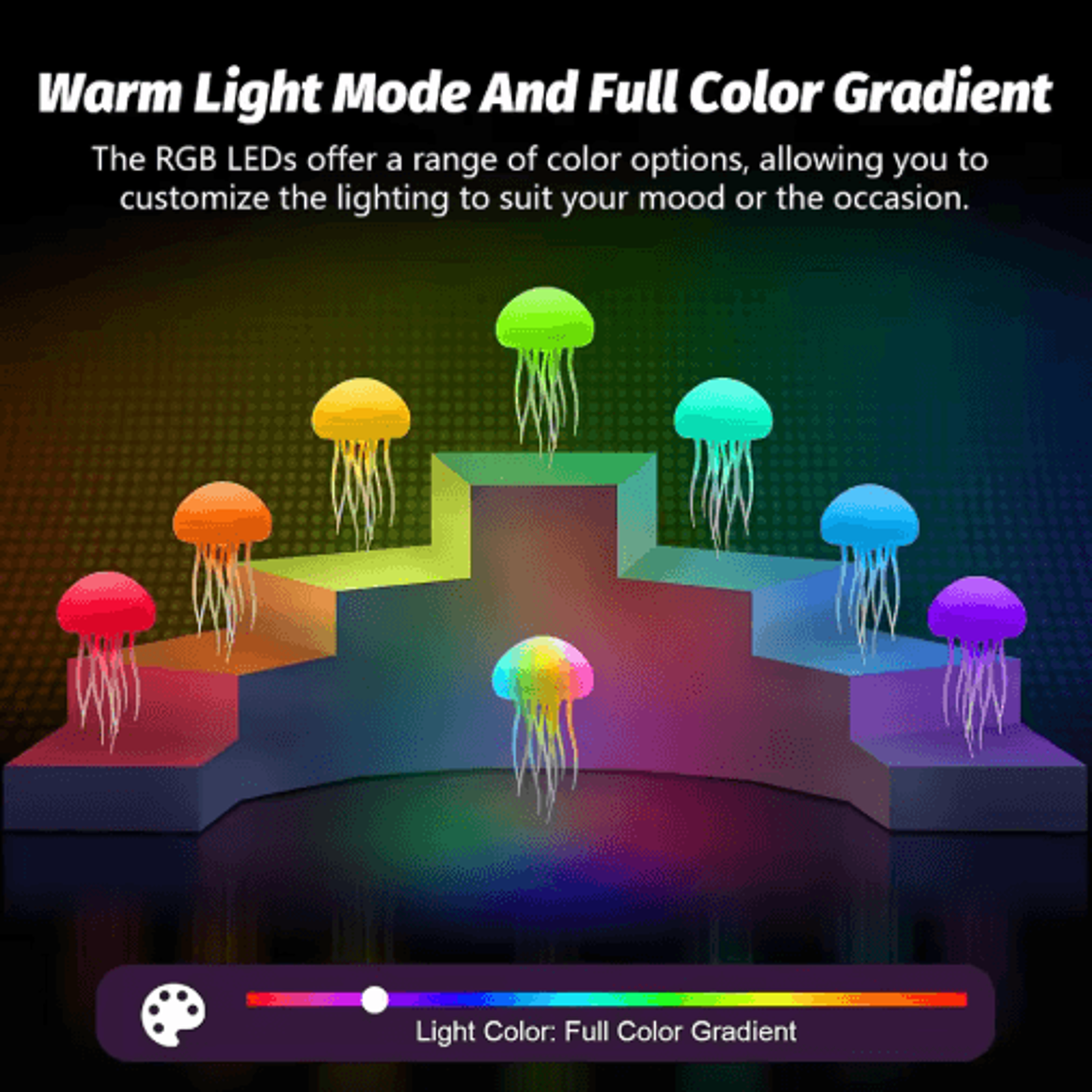 RGB Jellyfish Night Light With Remote Control  Rechargeable Bedside Glow 6