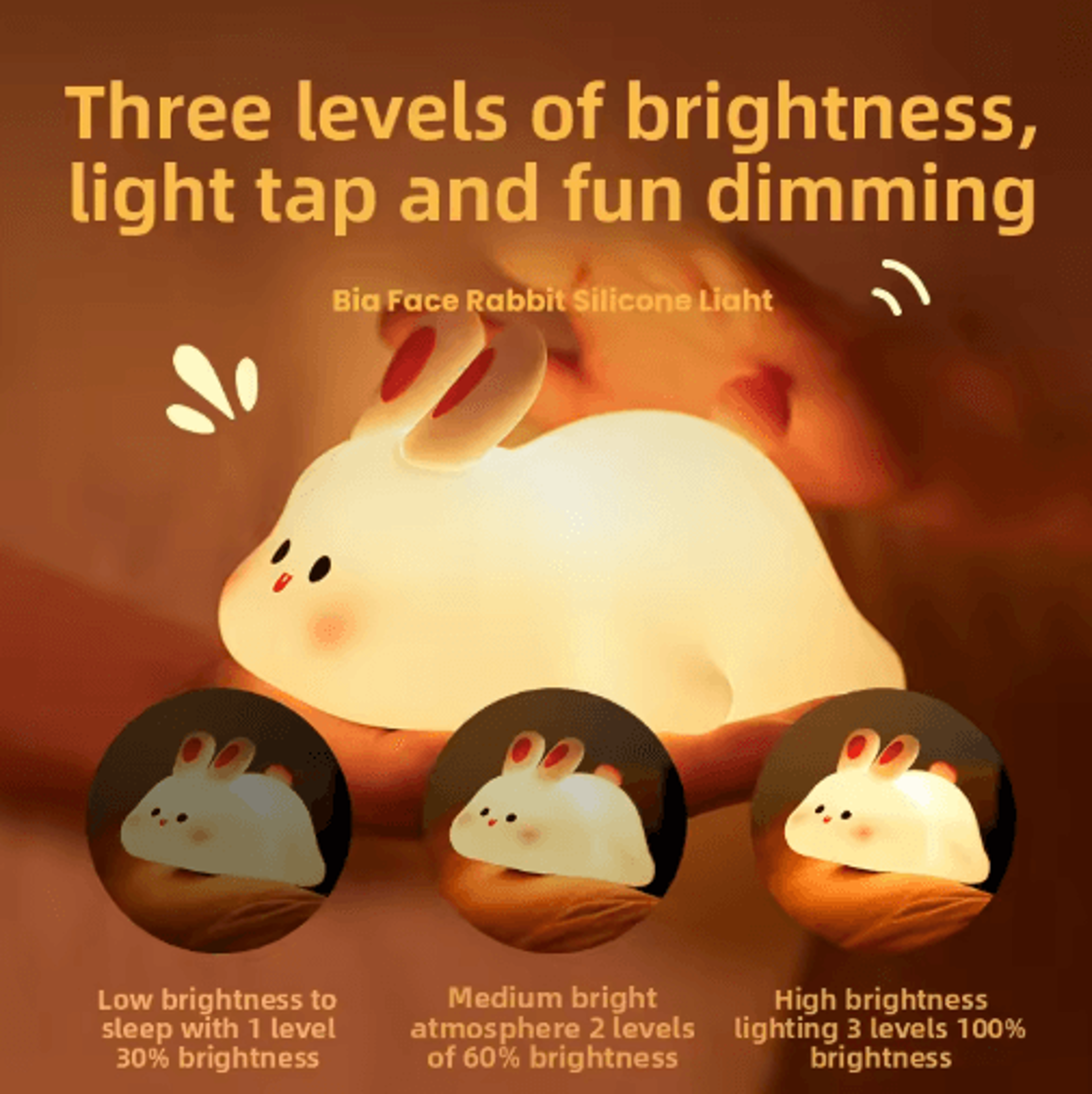 LED Silicone Rabbit Night Light With Touch Control  Rechargeable Glow 1