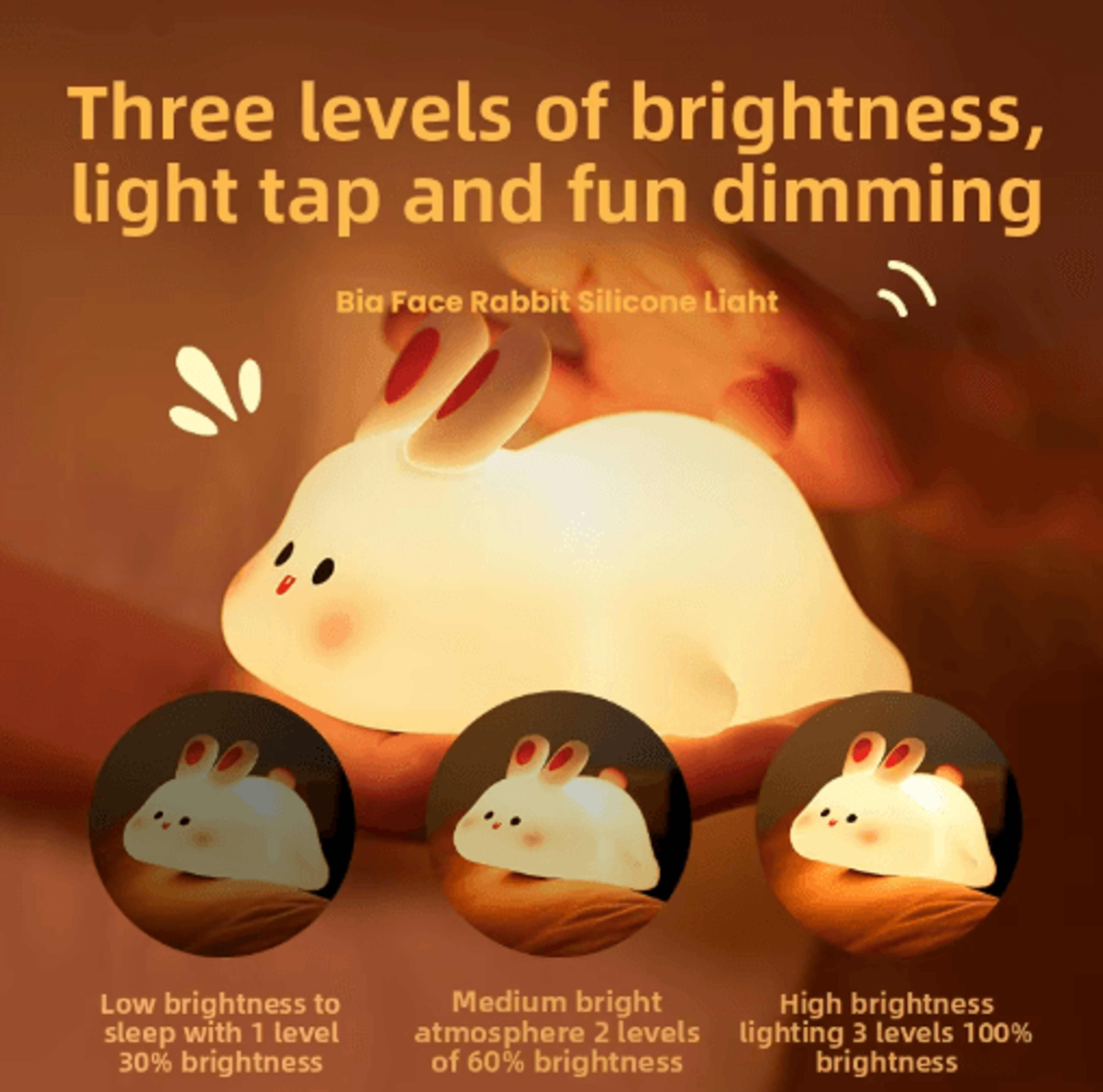LED Silicone Rabbit Night Light With Touch Control  Rechargeable Glow 0