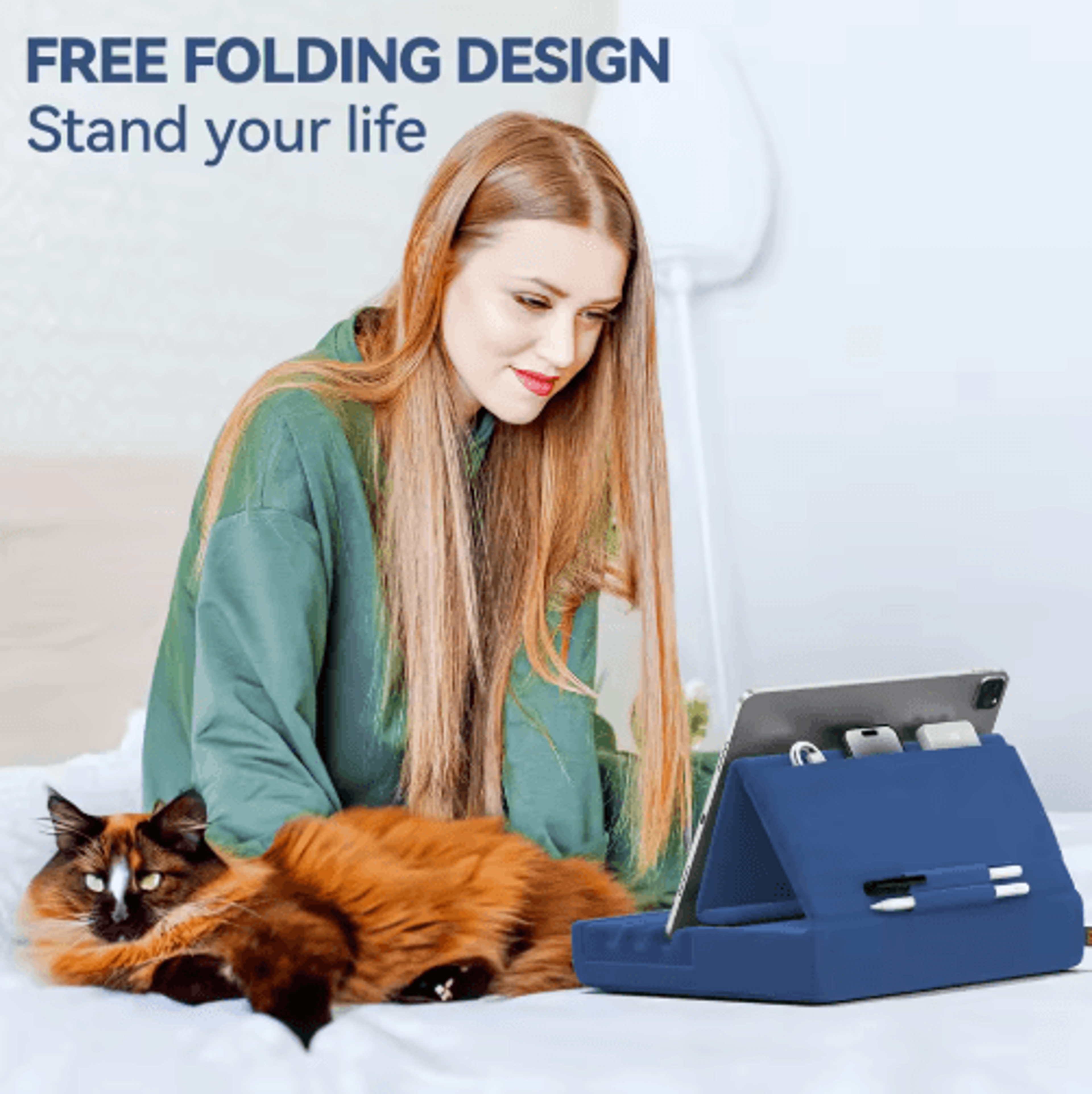 KDD FlexComfort Tablet Pillow Stand  Adjustable IPad Stand For Bed With Pocket  Stylus Holder 9