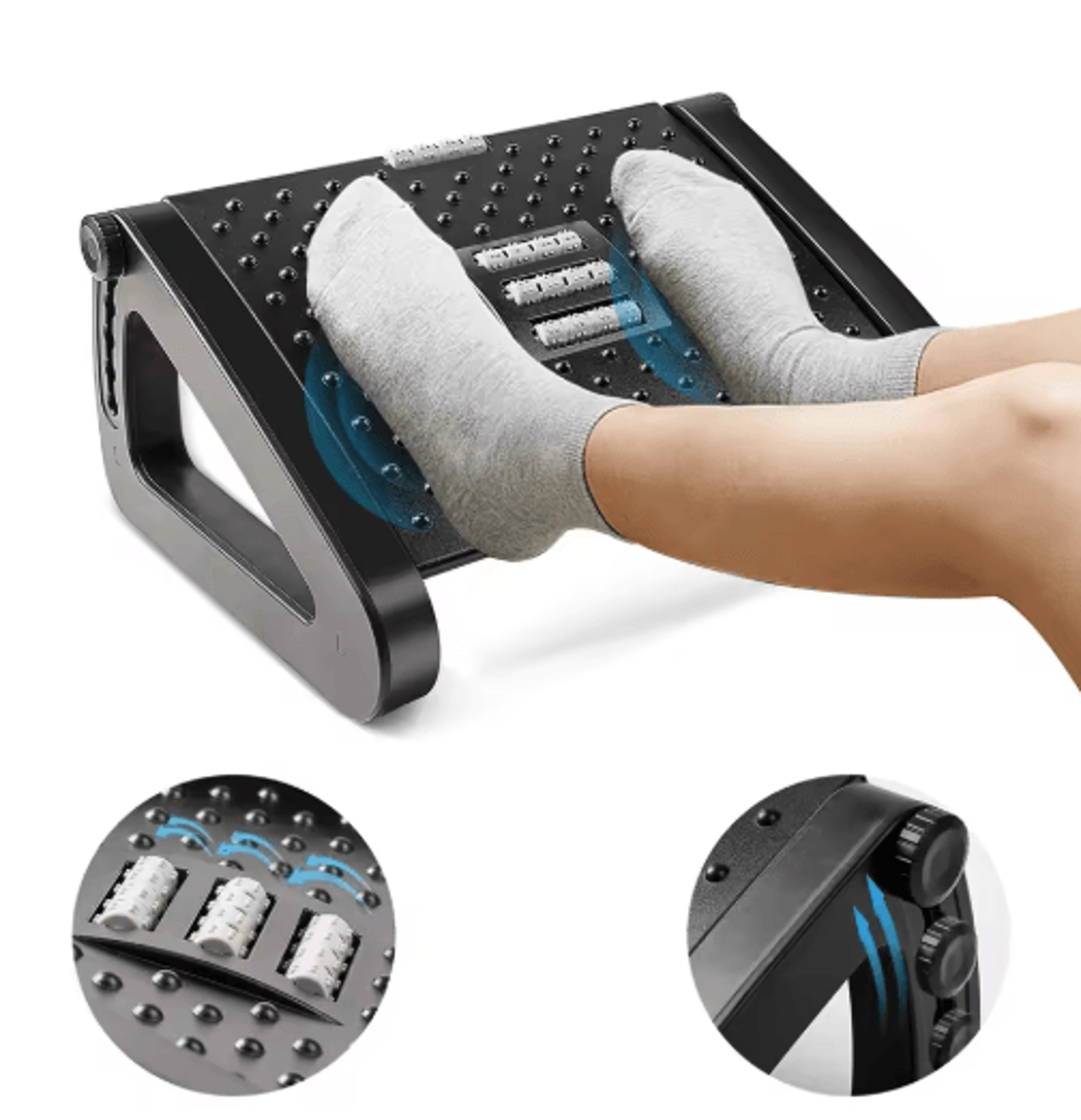 ErgoEase Under Desk Footrest  Adjustable Ergonomic Foot Stool With Massage Rollers 2