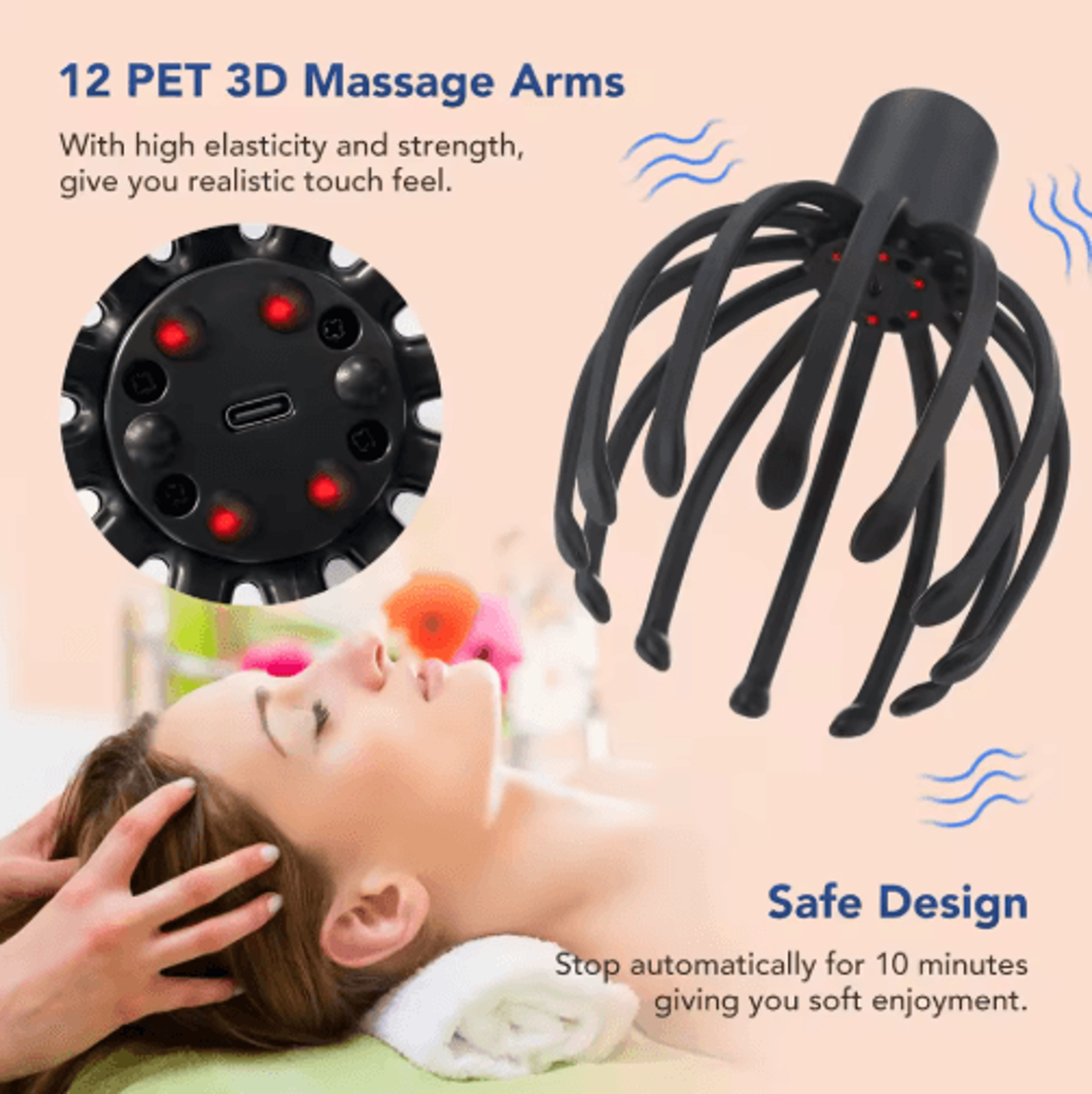 electric scalp massager with 12 claw nodes – usb rechargeable head massager for stress relief & hair care