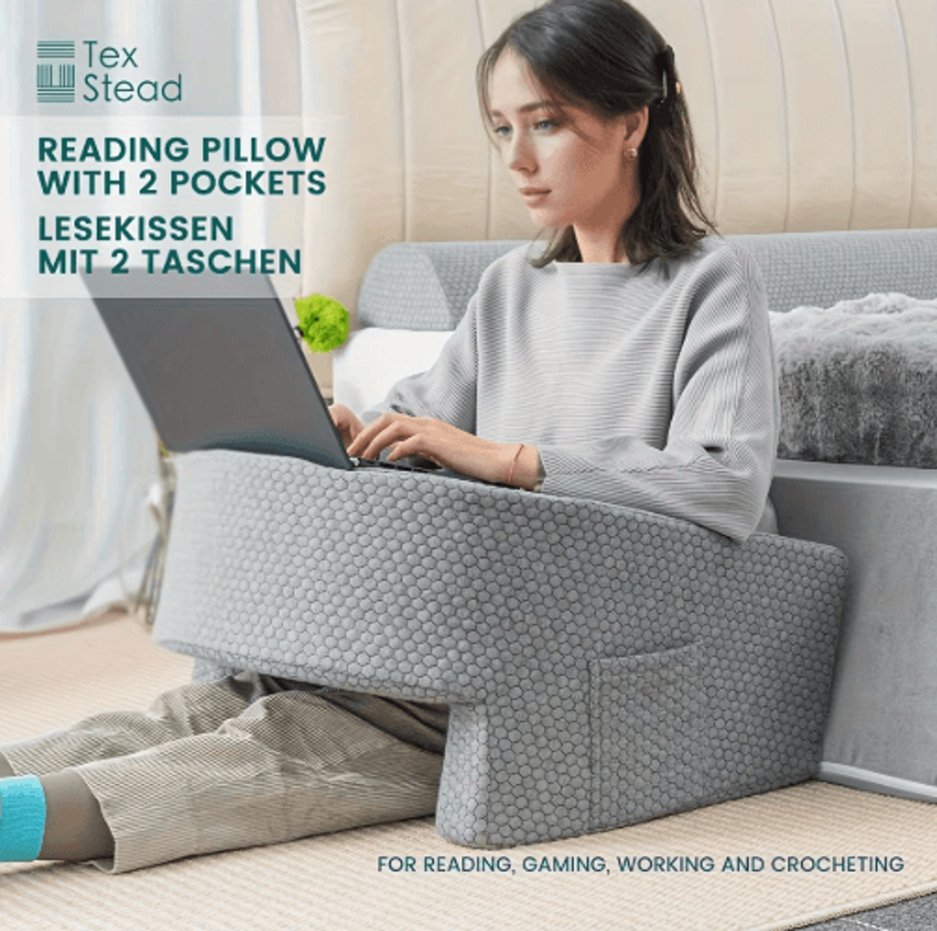 Extra Large Memory Foam Reading Pillow With Armrests  Ergonomic Reading Pillow For Gaming Work  Rel 8