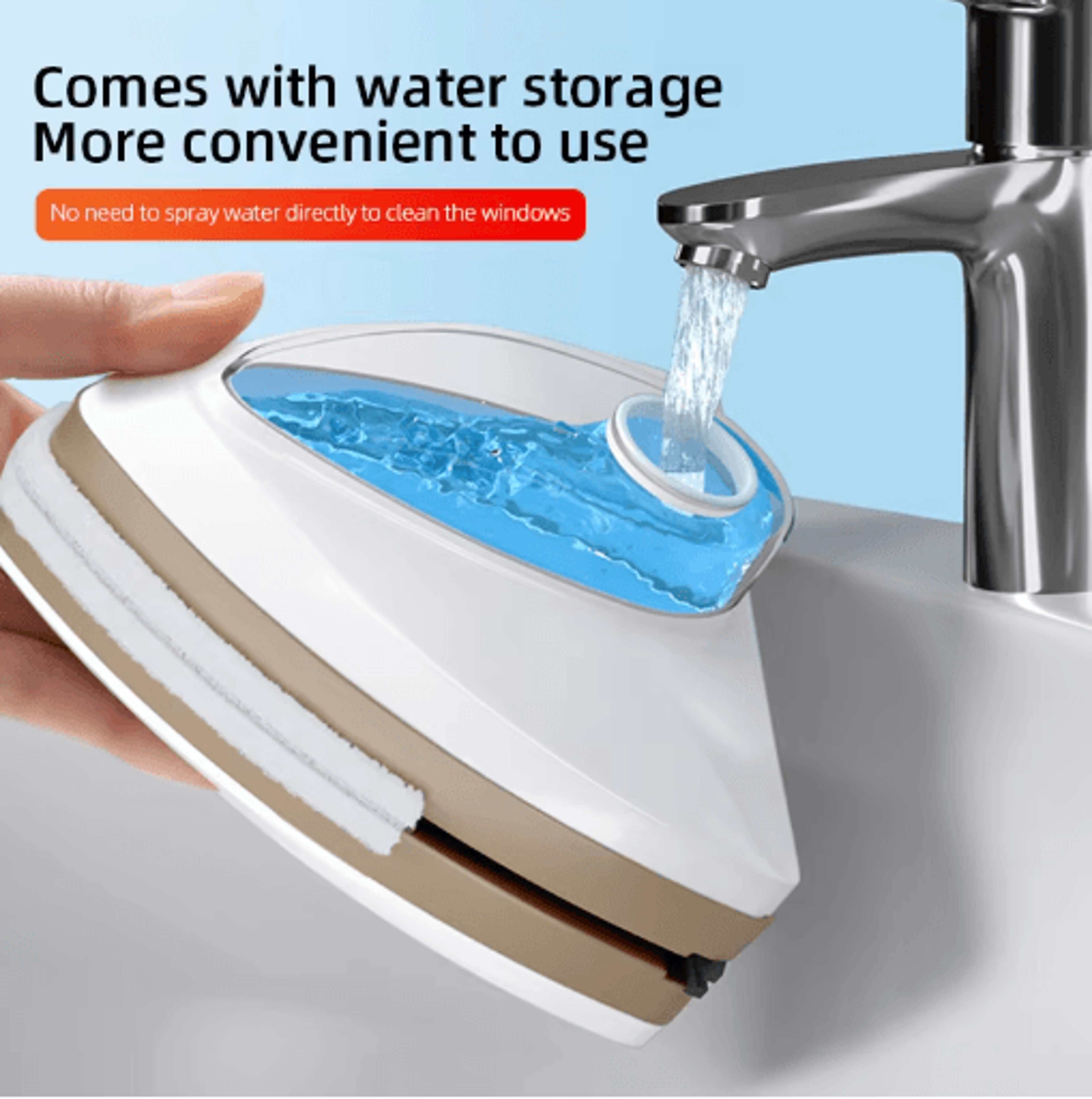 magnetic double sided window cleaner with water dispensing system for easy glass cleaning