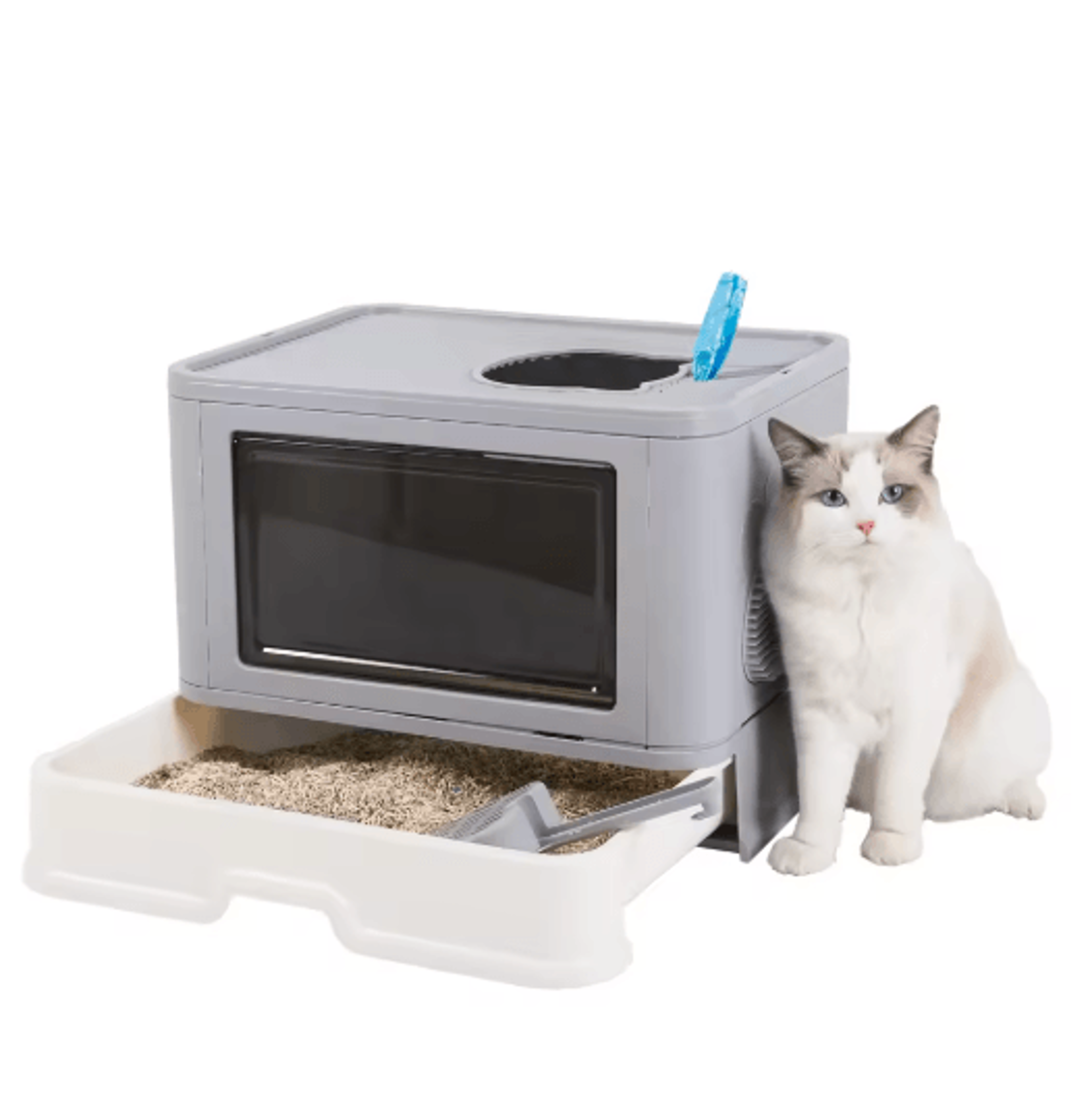 Foldable Enclosed Cat Litter Box With Top Exit Space Saving Enclosed Cat Litter Box With Scoop 1