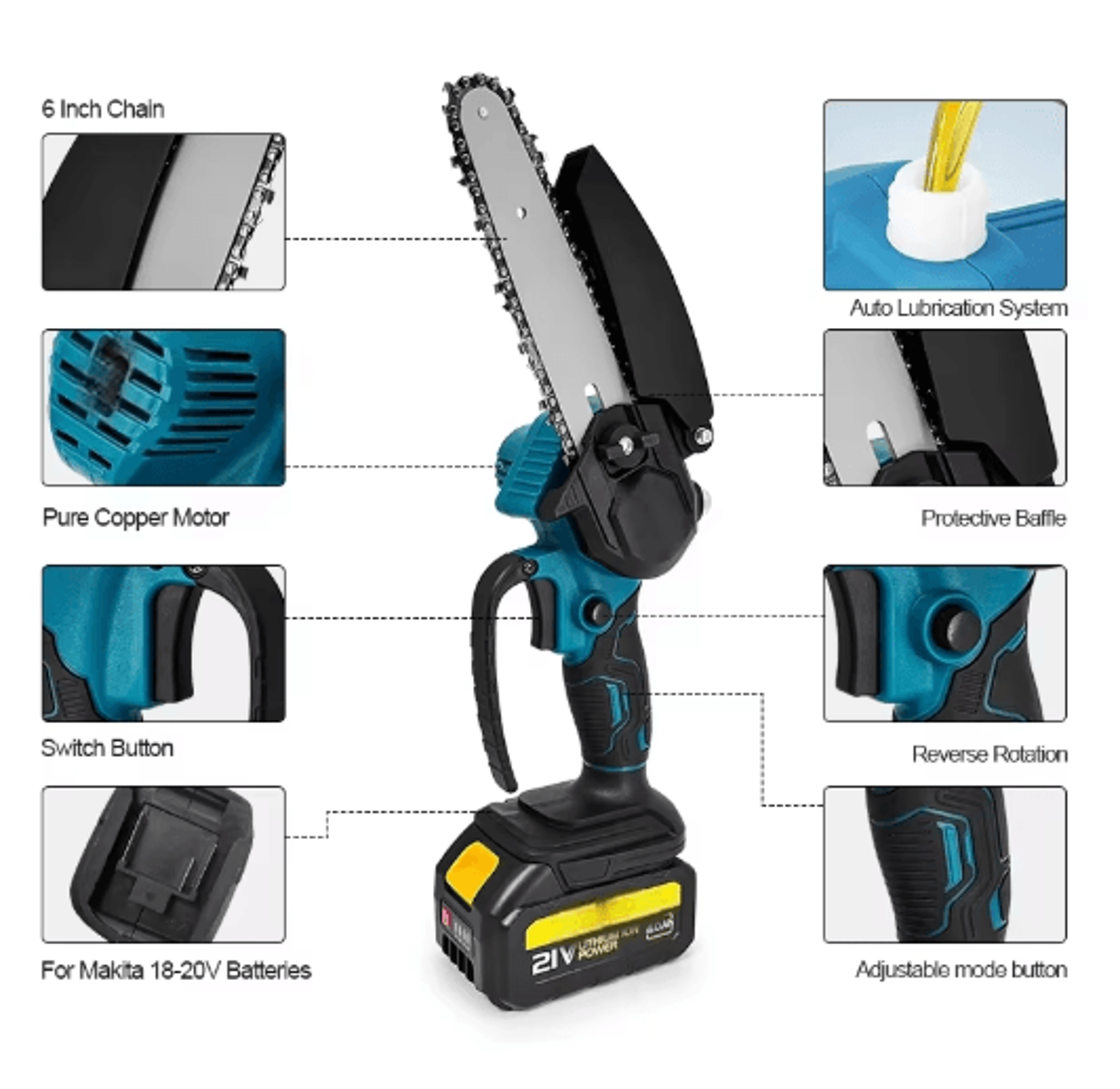 6Inch Mini Electric Chainsaw 1700RPM Portable Mini Electric Chainsaw For OneHand Wood Cutting 4