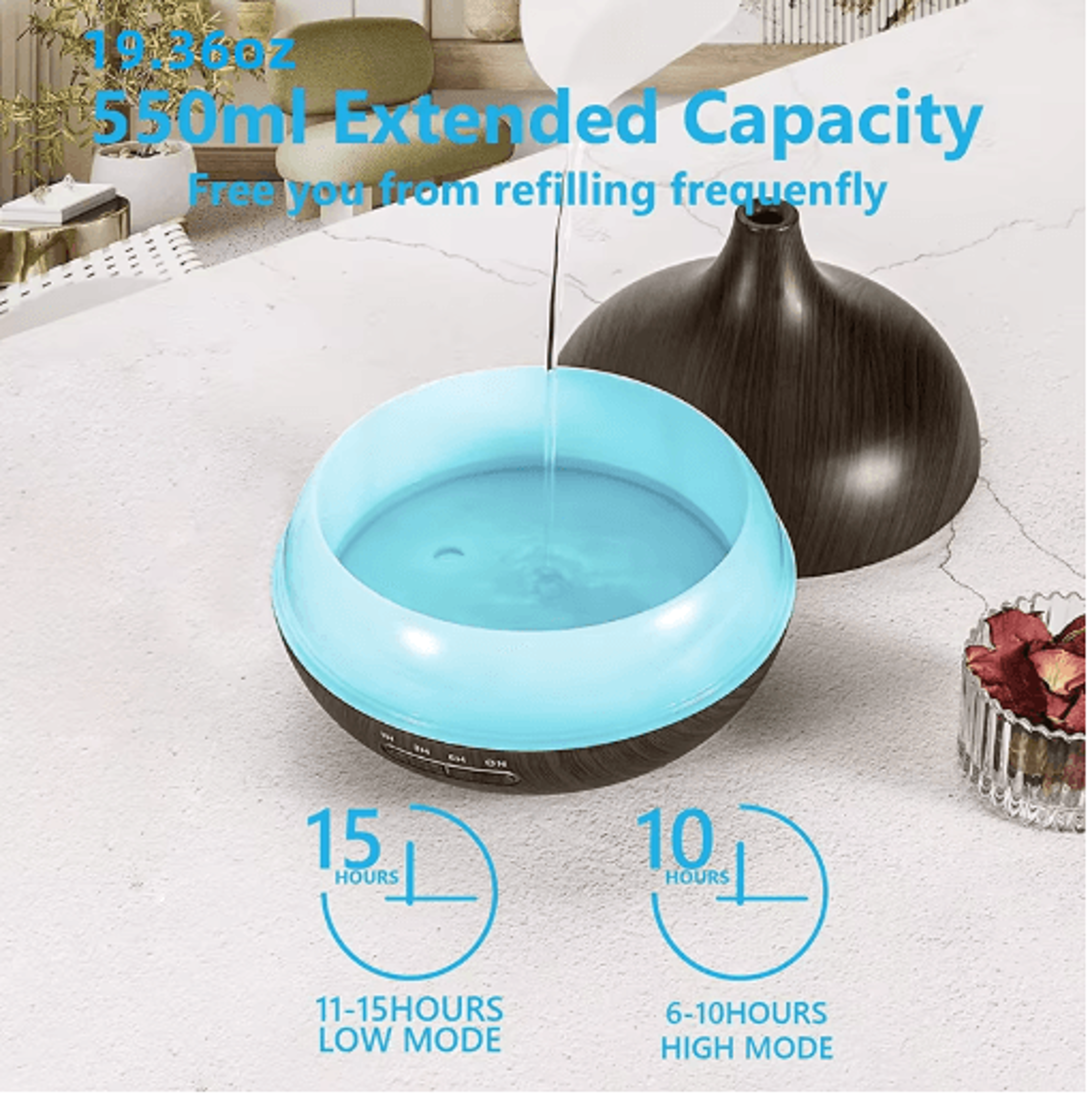 550ML Wood Grain Aroma Diffuser LED Essential Oil Diffuser With Remote  Color Lights 7