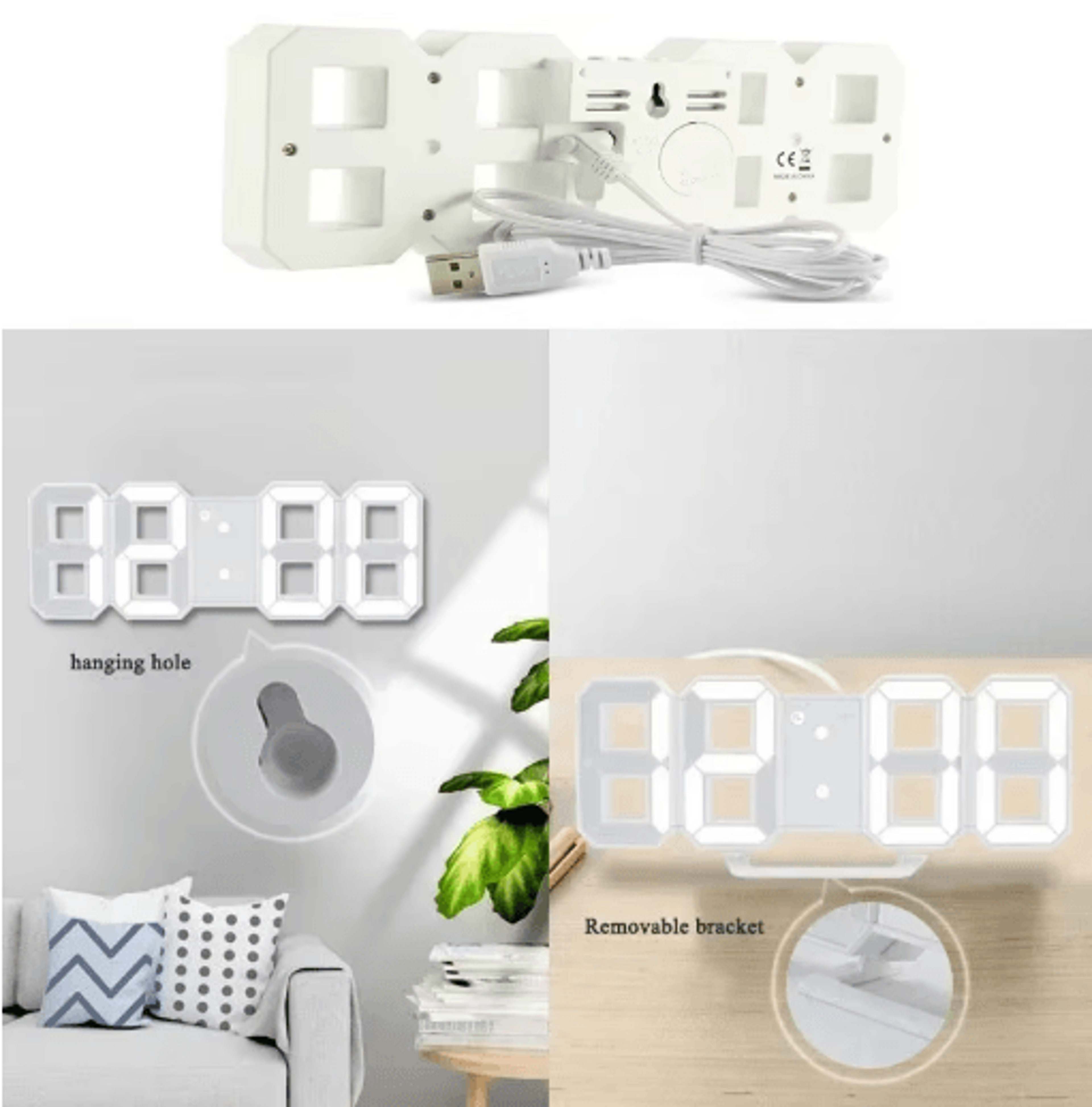 3D LED Digital Alarm Clock With Temperature Modern Wall  Desk Display Clock 11