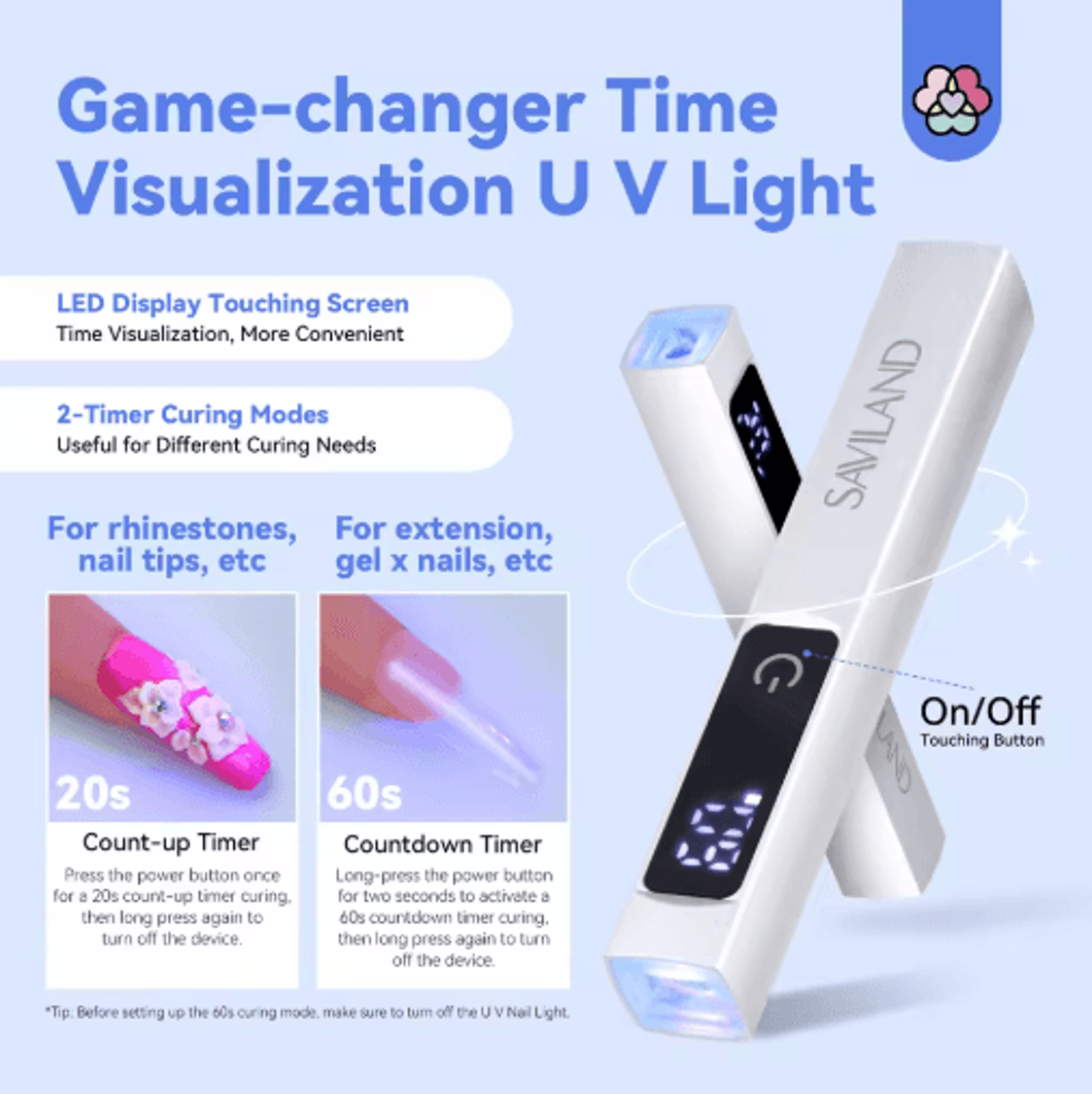 SAVILAND Rechargeable UV LED Nail Lamp  Portable Gel Nail Dryer With LCD Timer  Magnetic Stand 5