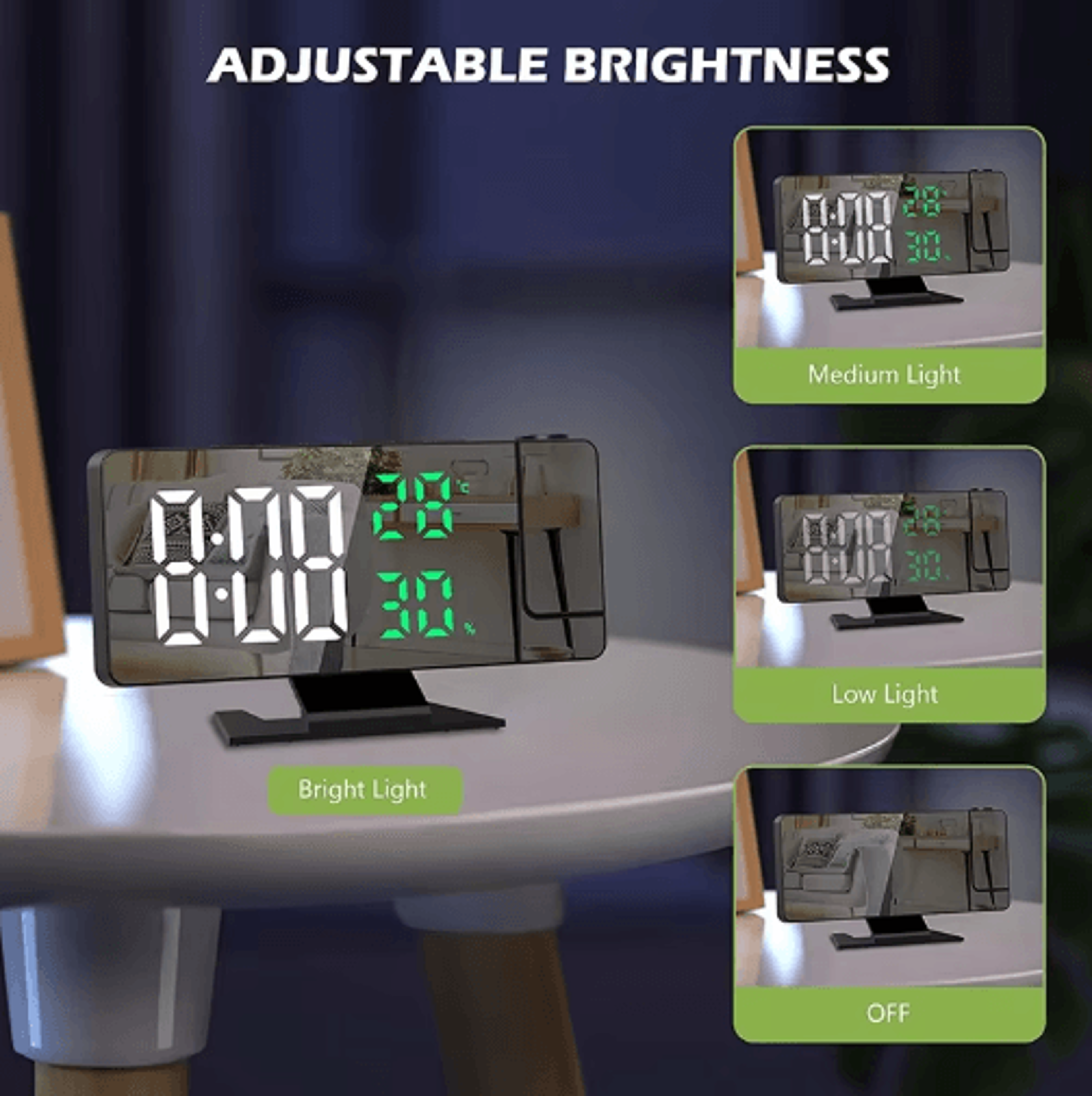 LED Digital Projection Alarm Clock  Ceiling Projector Clock With Temperature Display  Snooze 0