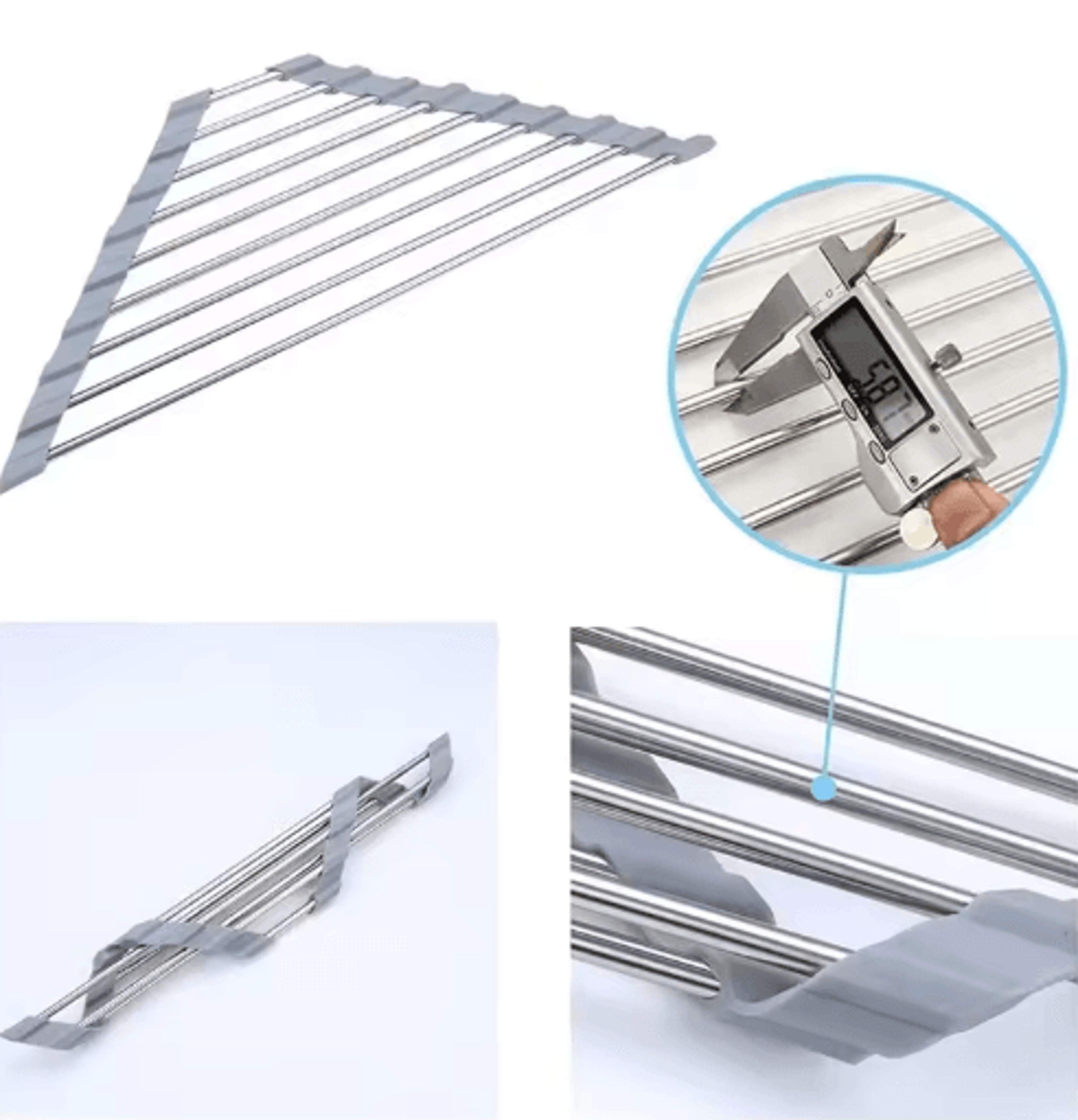 Roll Up Triangle Over Sink Drying Rack Foldable Stainless Steel Dish Drainer  Corner Organizer 4