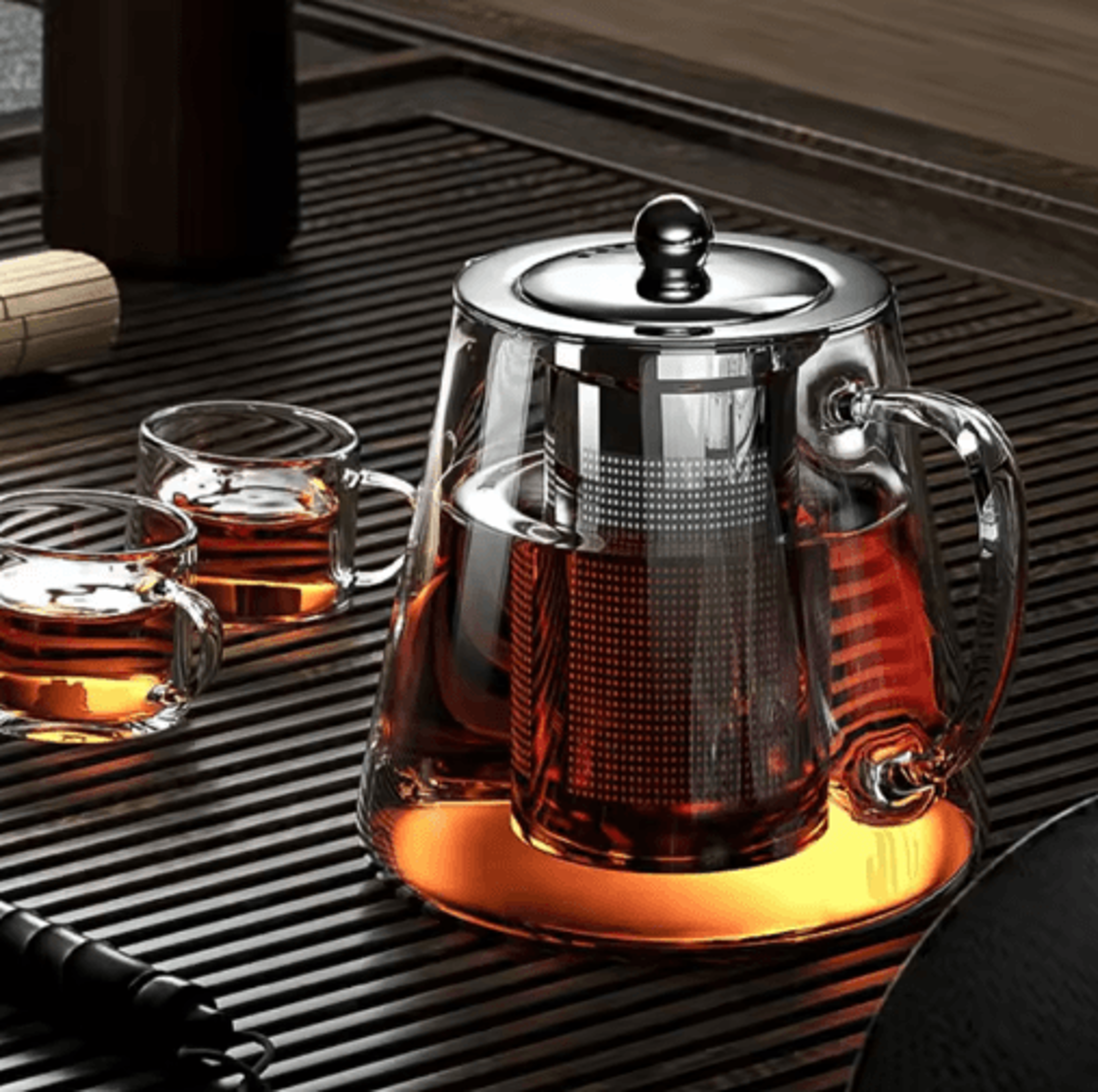 heat-resistant glass teapot with stainless steel infuser for loose leaf tea