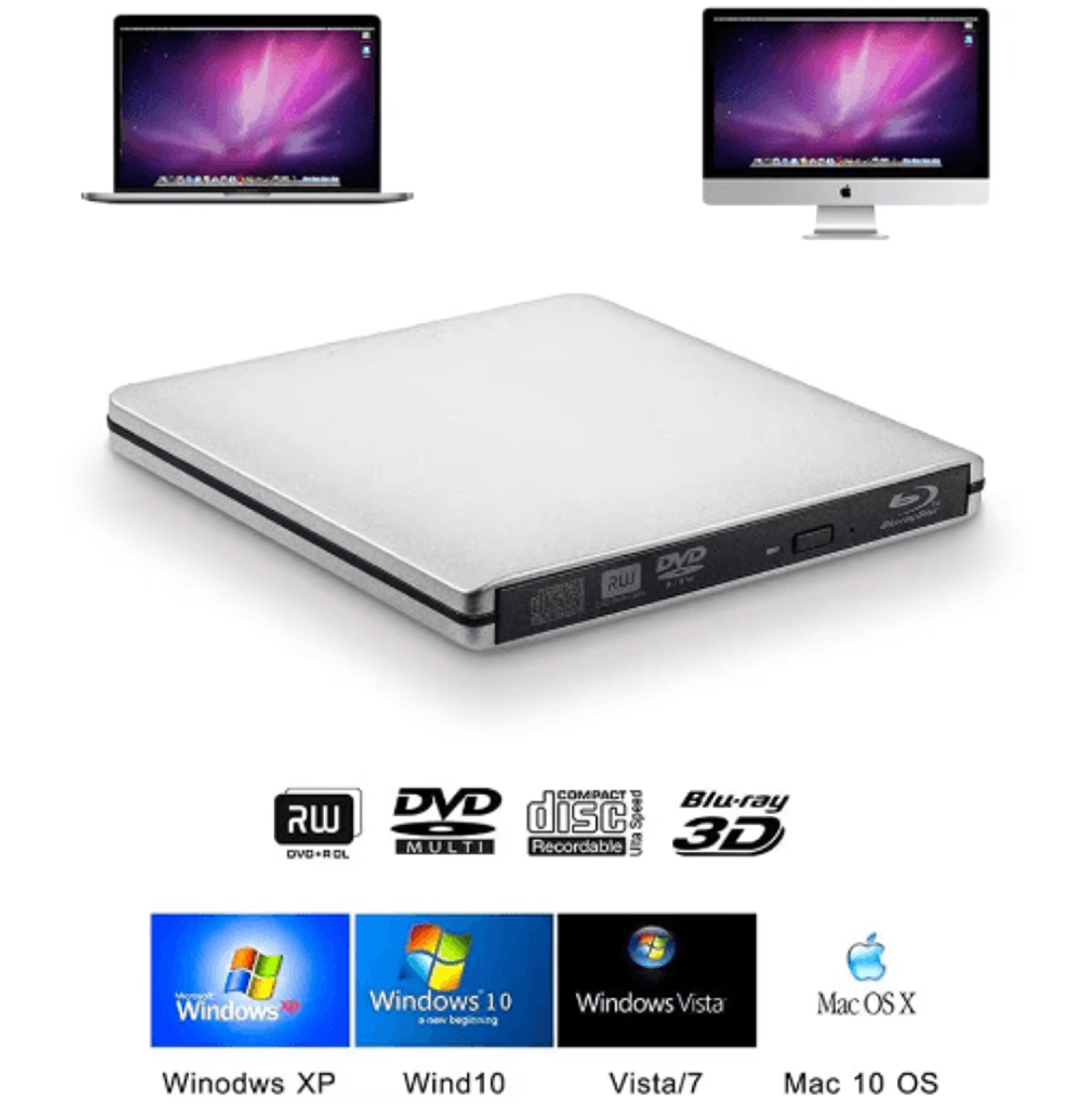 External USB 30 Bluray Drive  3D BDDVD Burner  Optical Disc Reader 0