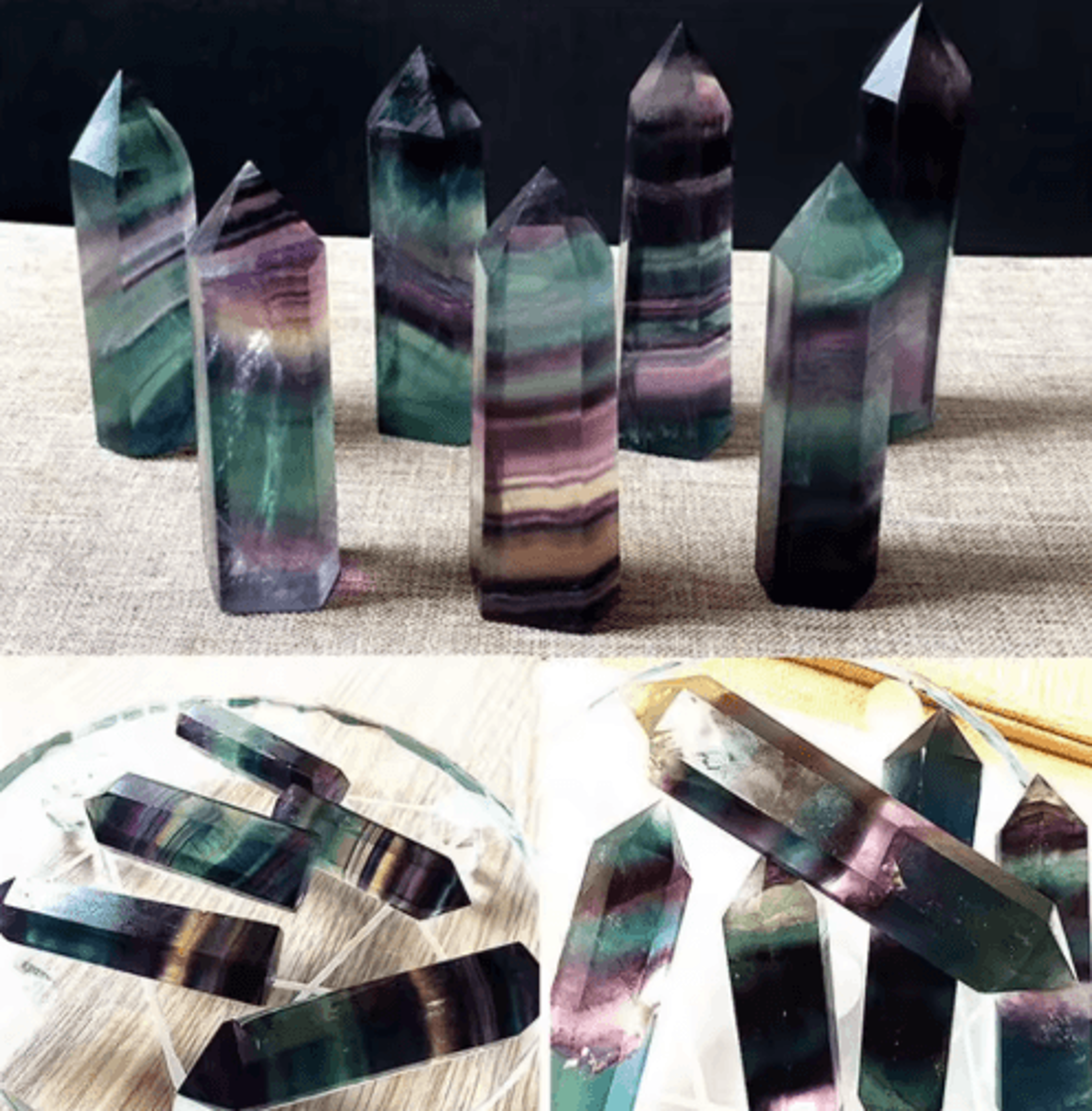 natural fluorite crystal wand – colorful striped healing quartz point (4–7cm)
