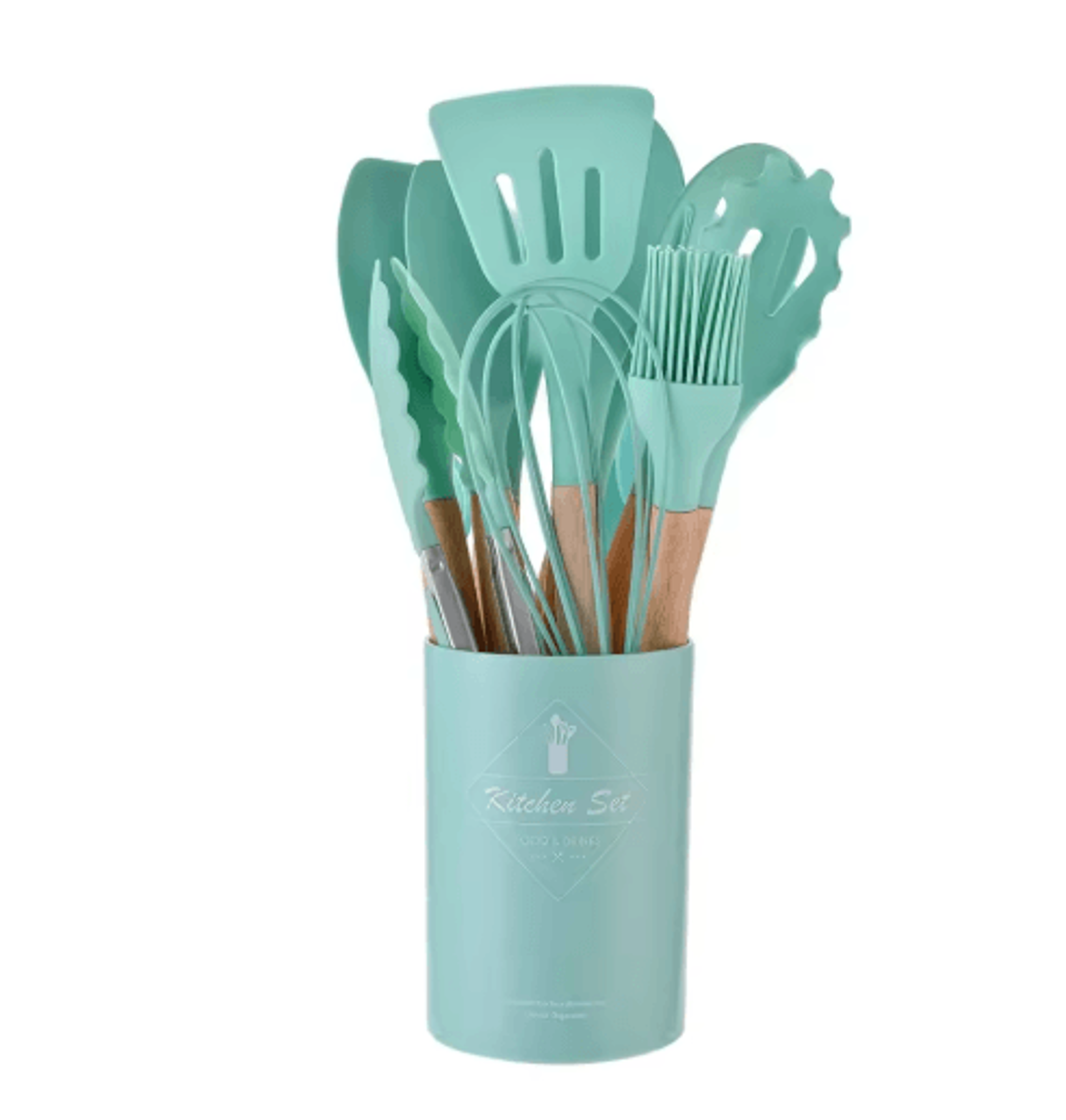 12Piece Silicone Kitchen Utensil Set  NonStick Cooking Tools With Wooden Handles 5