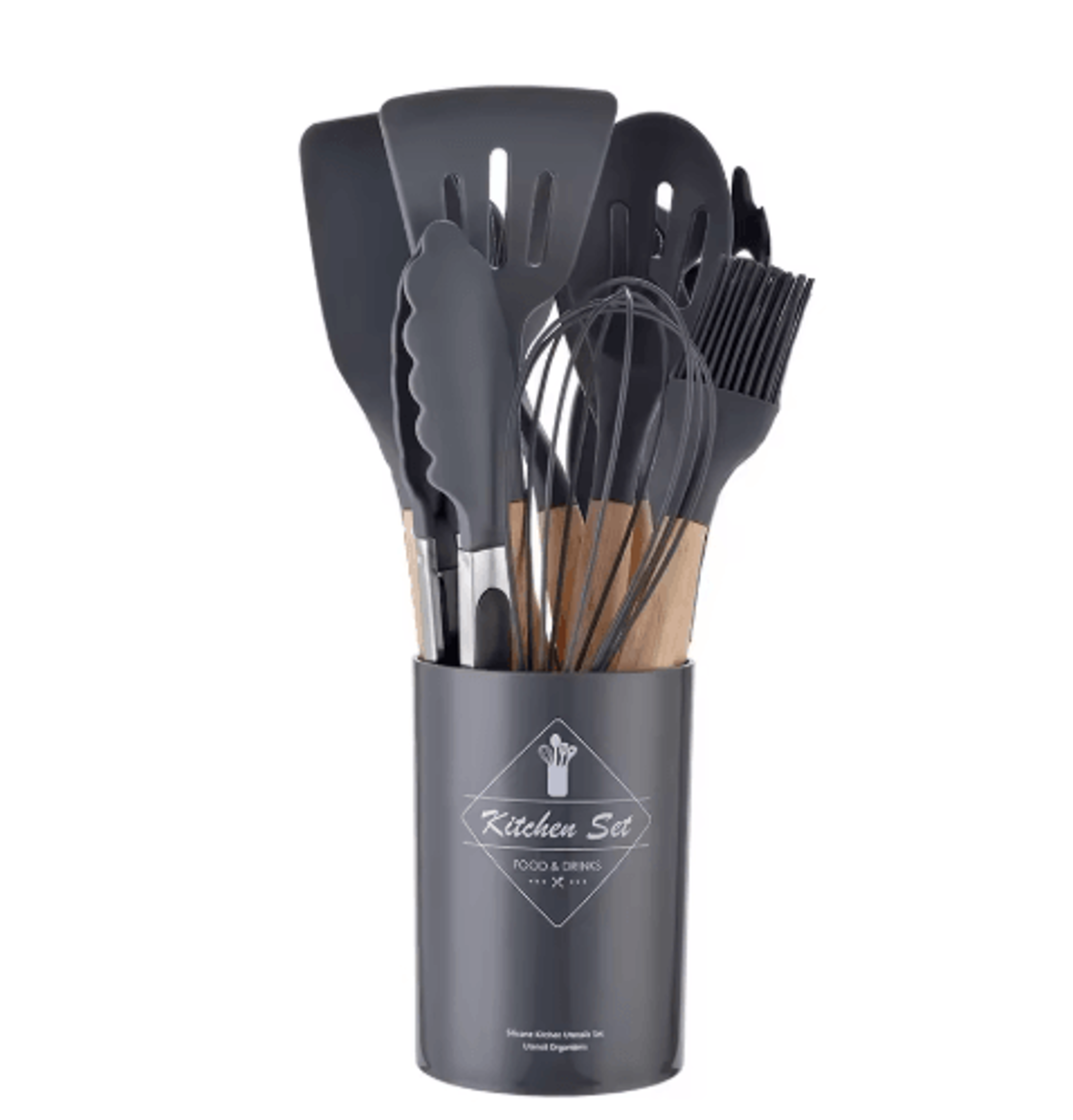 12Piece Silicone Kitchen Utensil Set  NonStick Cooking Tools With Wooden Handles 7