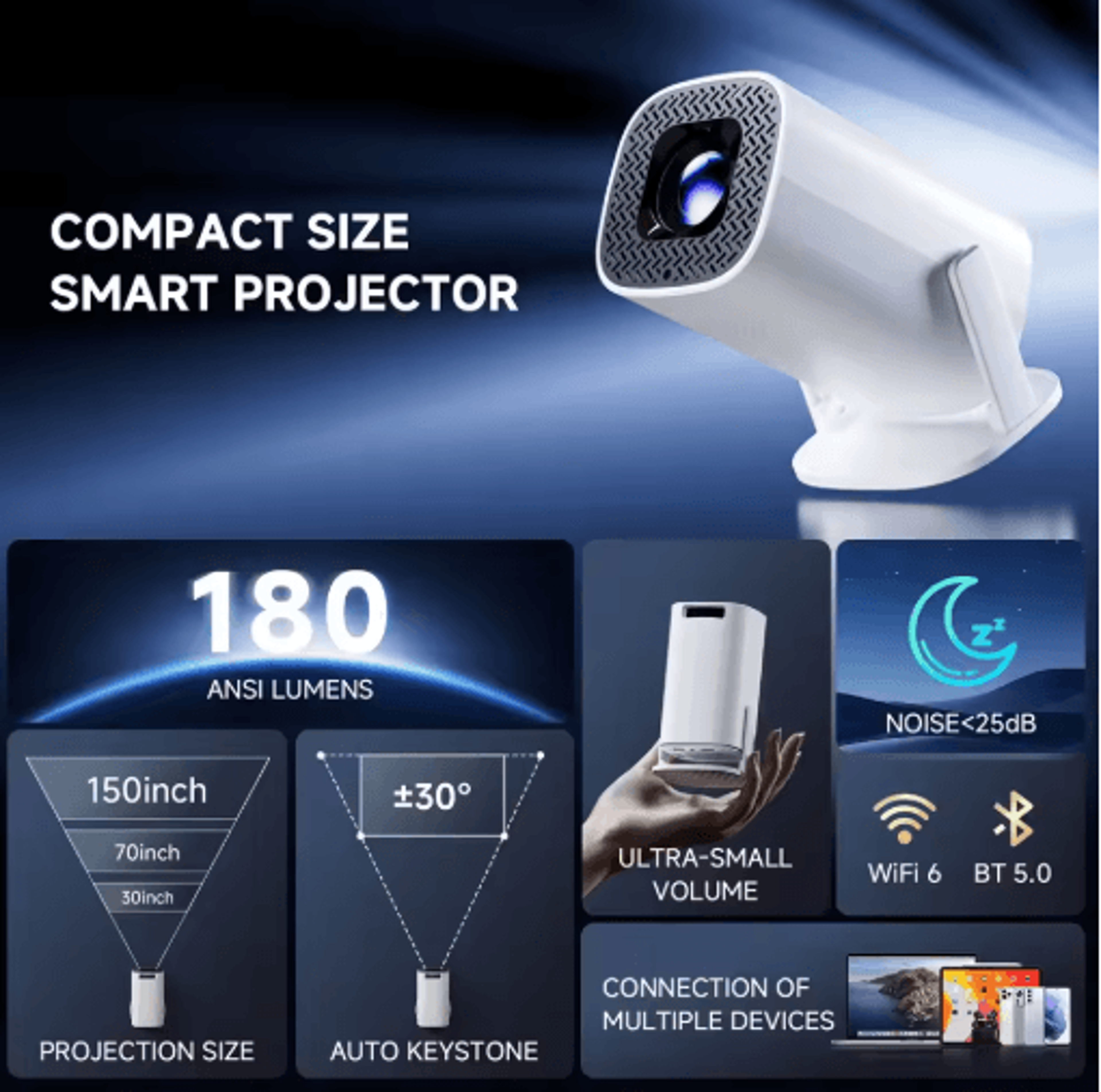 P30PRO Mini Smart Projector  4K Supported WiFi 6 Portable Home Theater 6