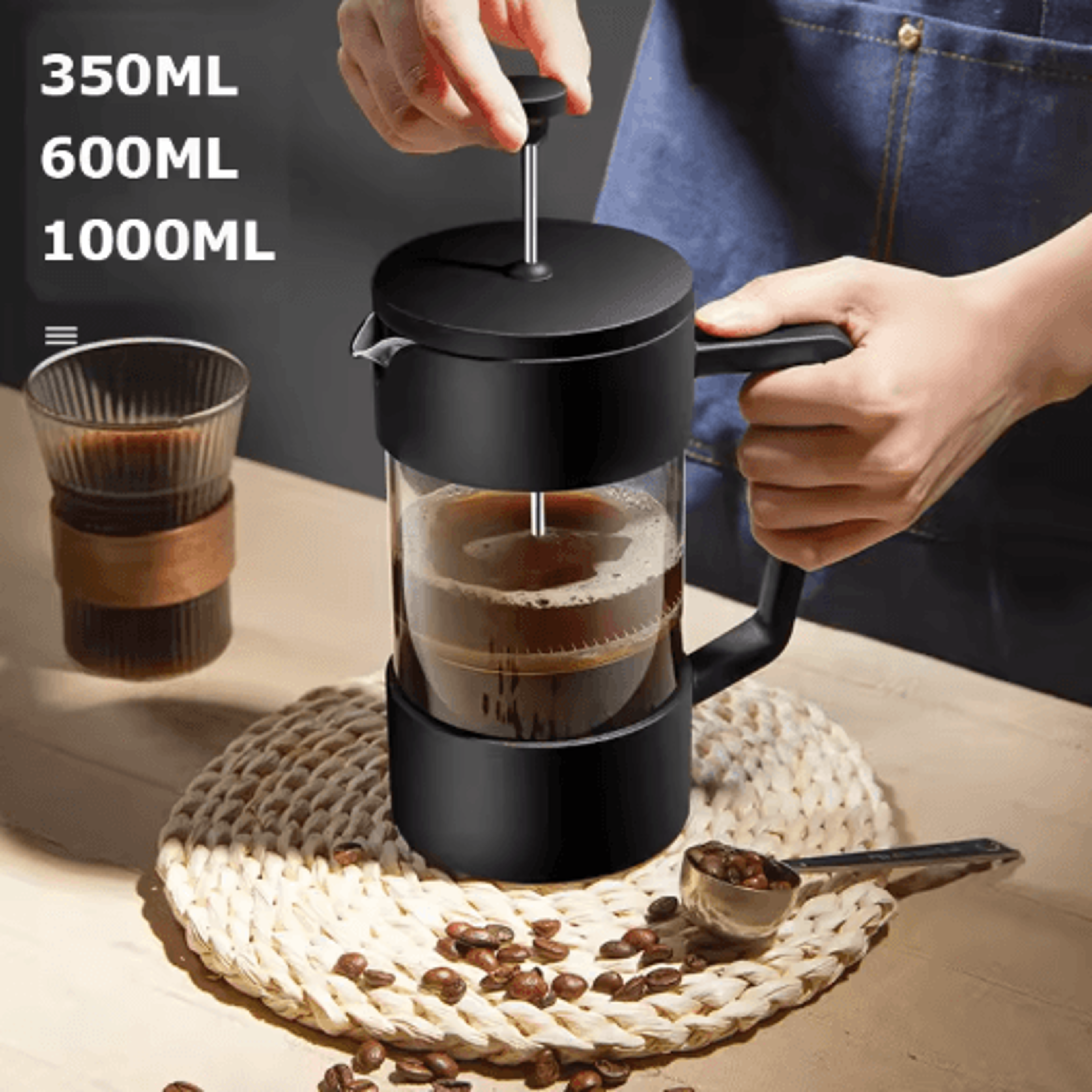 borosilicate glass french press coffee maker – 350/600/1000ml manual coffee & tea brewer