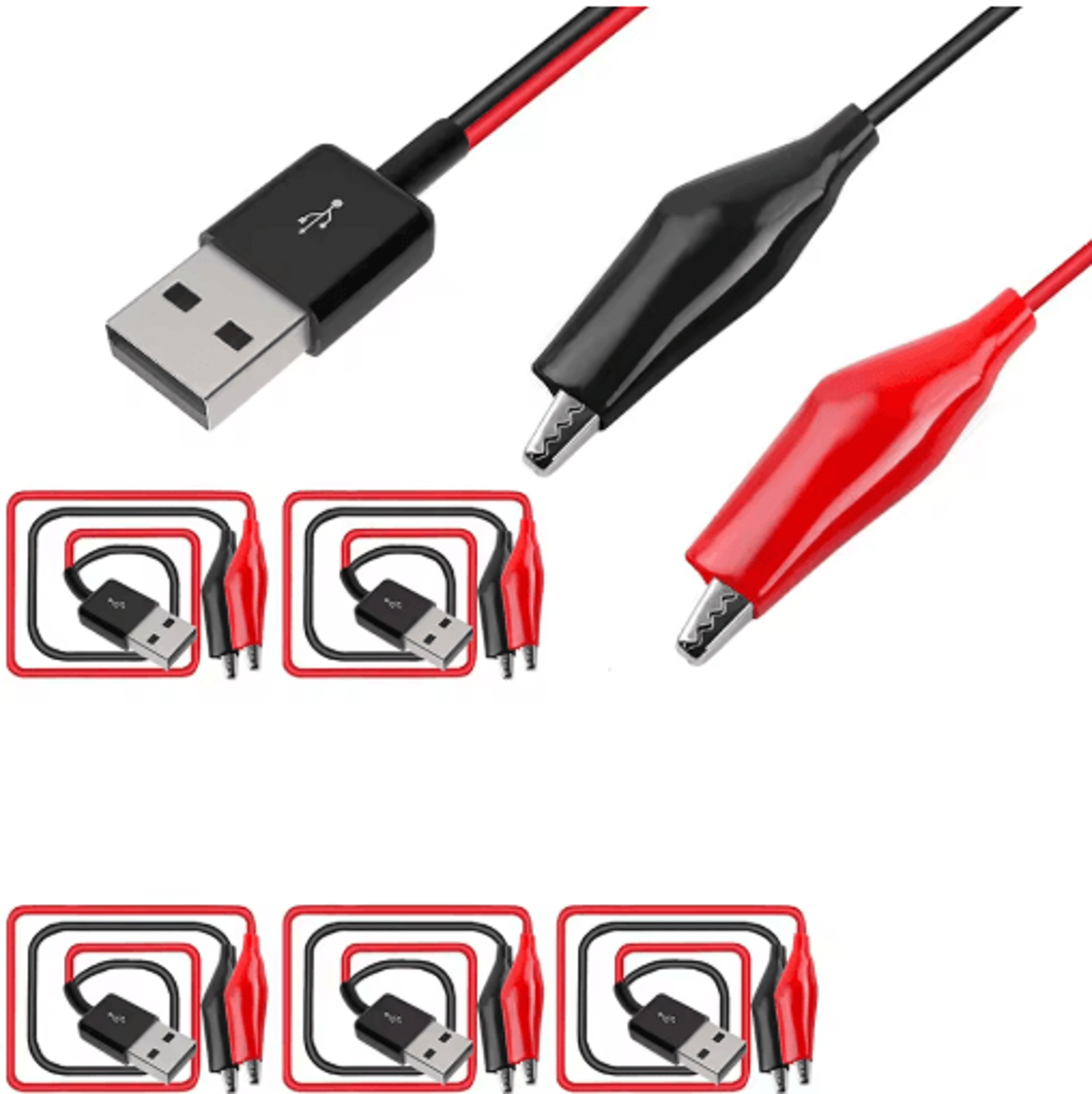 Alligator Clip To USB Cable  Copper Test Lead Power Supply Connector TypeA Male 5