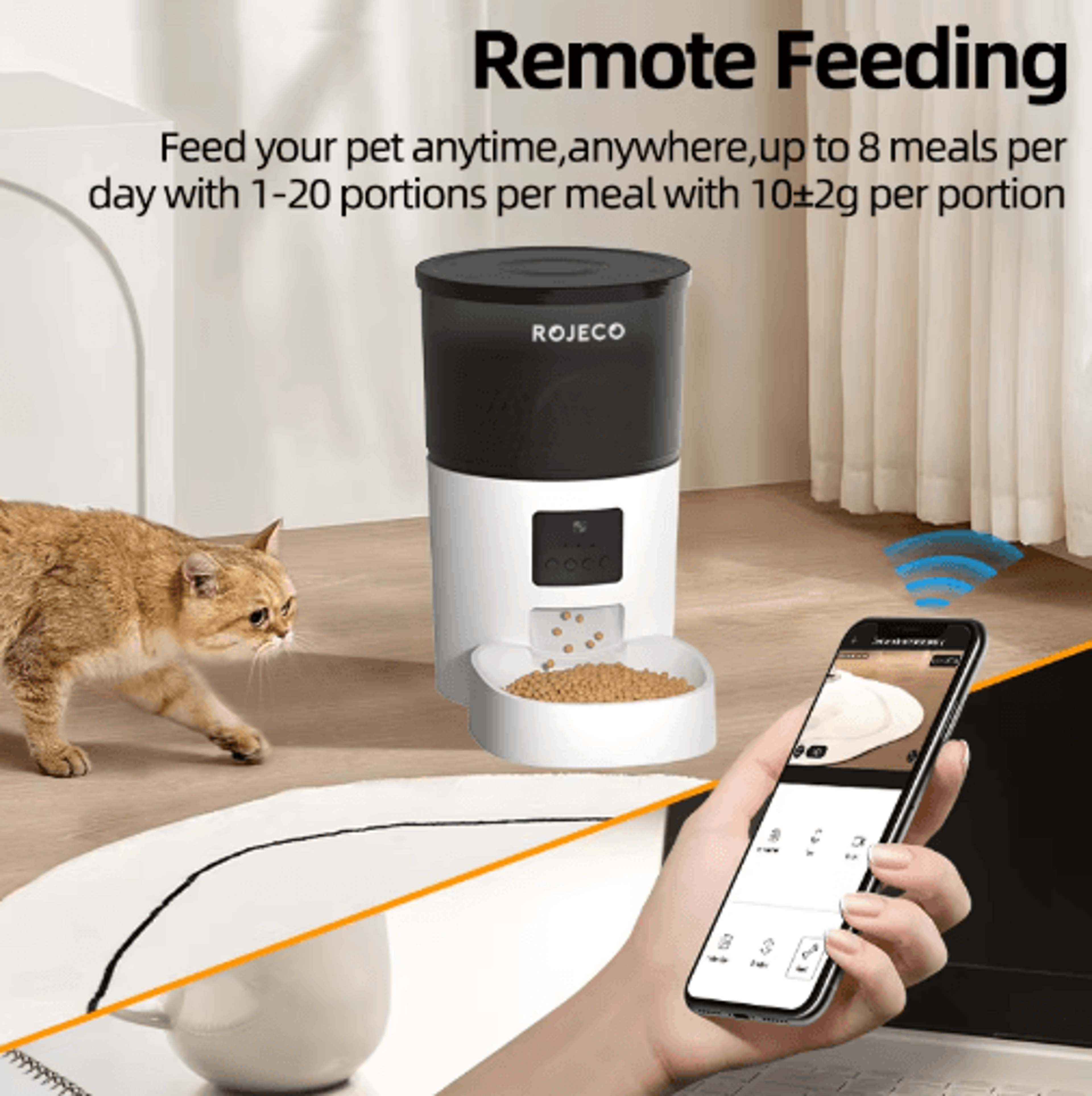 ROJECO Automatic Cat Feeder With Camera  Smart WiFi Pet Feeder With Voice Recorder 3