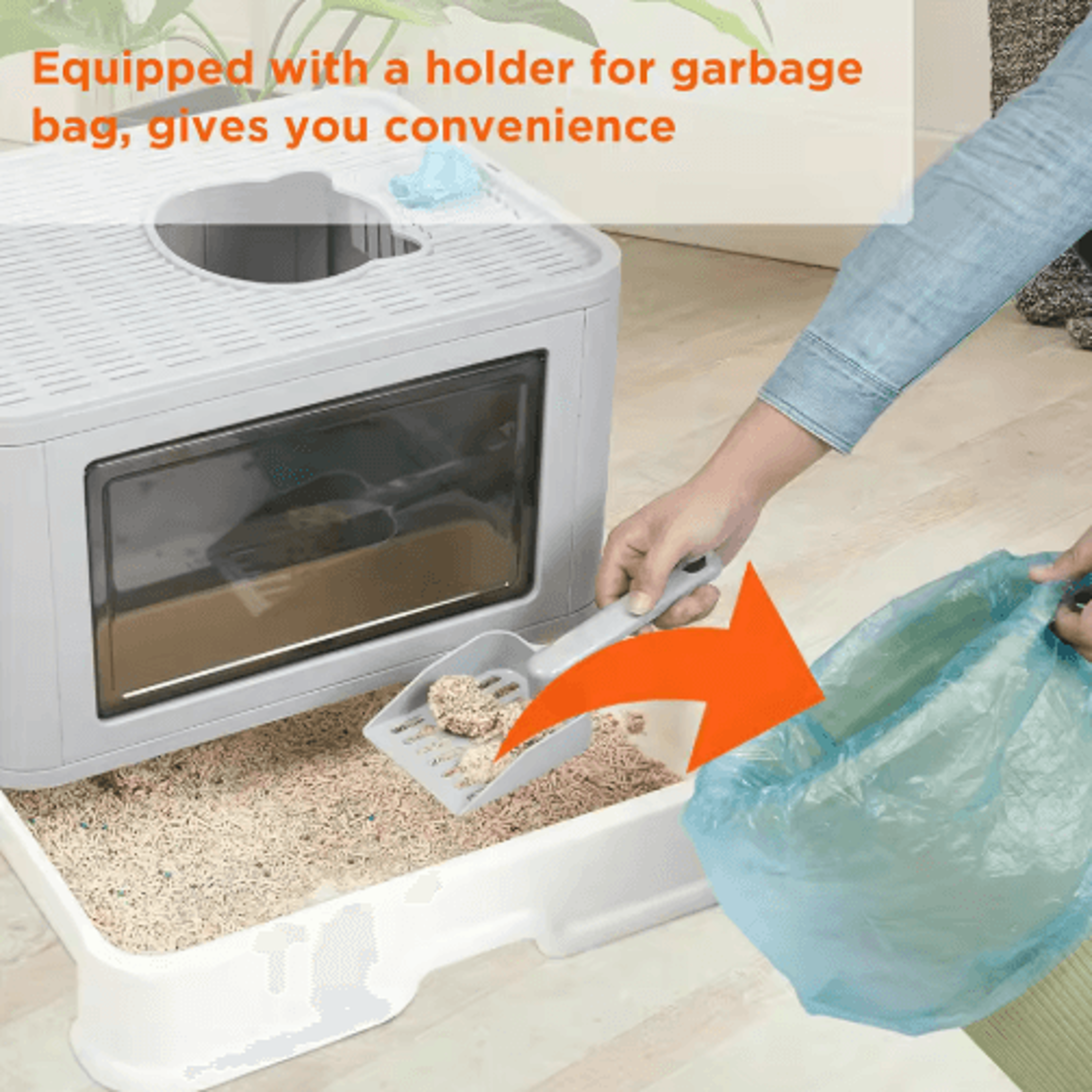 Foldable Enclosed Cat Litter Box  Top Entry Odor Control Kitty Toilet With Scoop 3