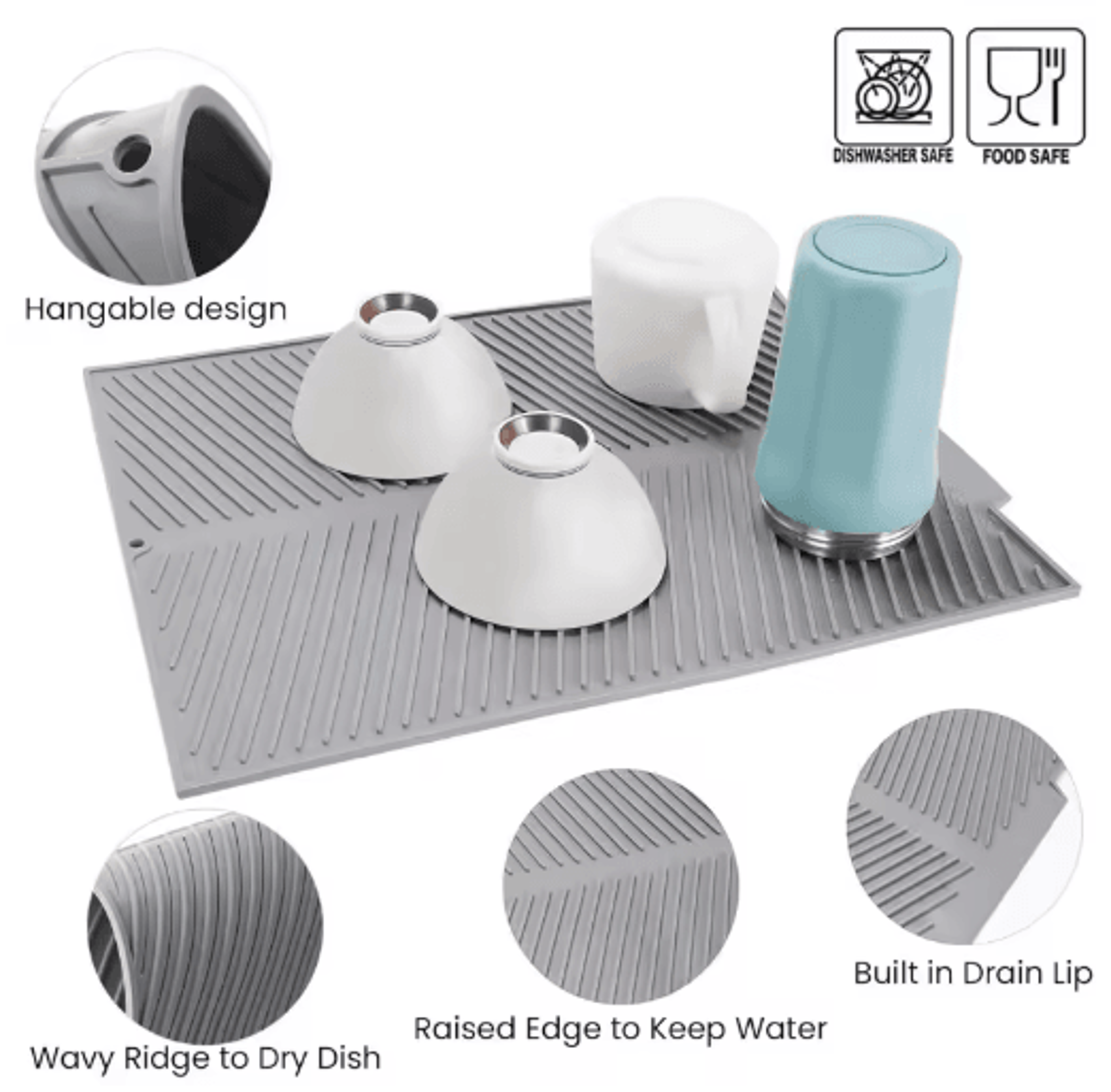 Silicone Dish Drying Mat  Foldable HeatResistant Kitchen Draining Pad With Raised Edges 6