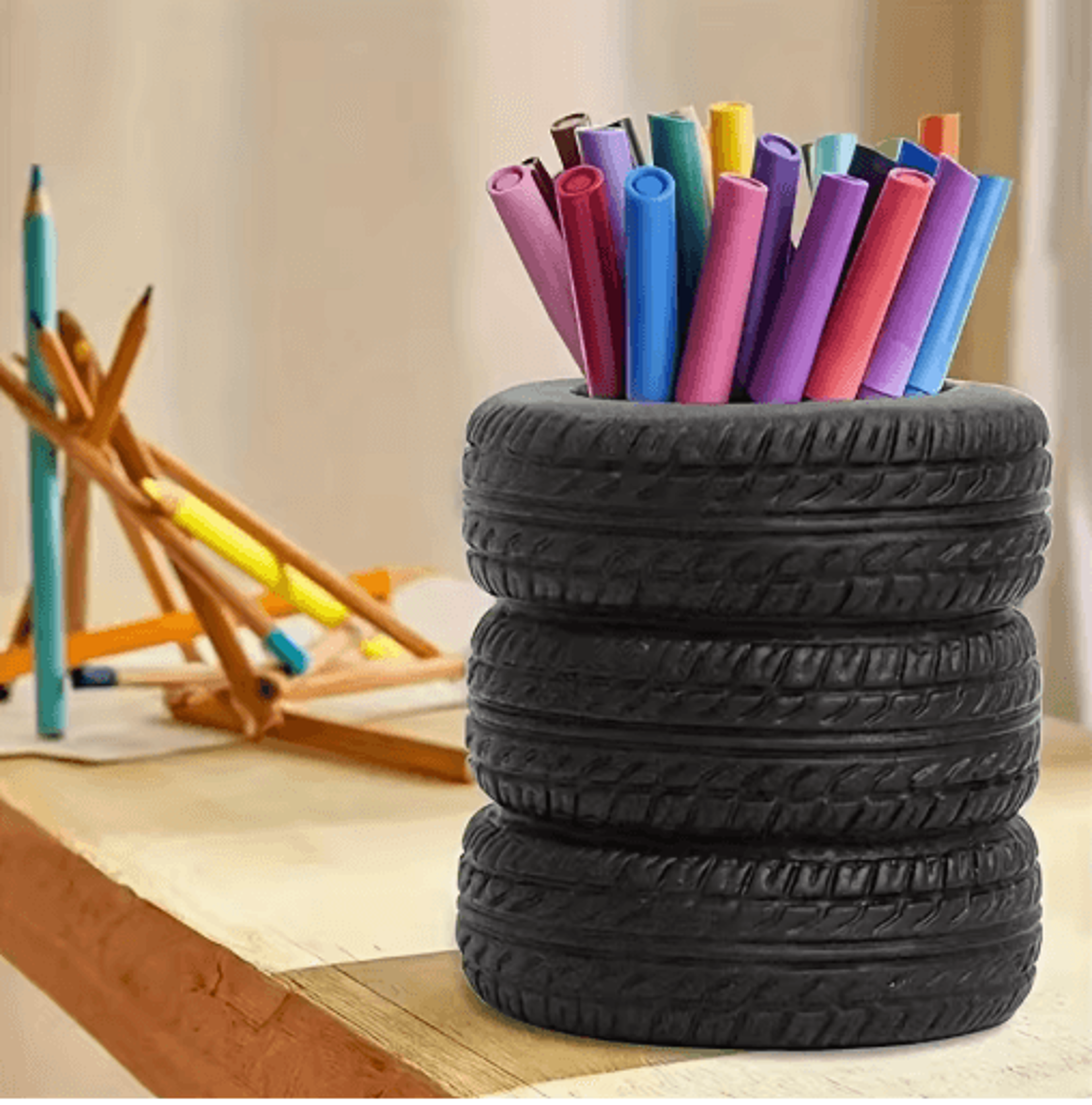 TireShaped Pen Holder Creative Desk Organizer For Office  Study 1