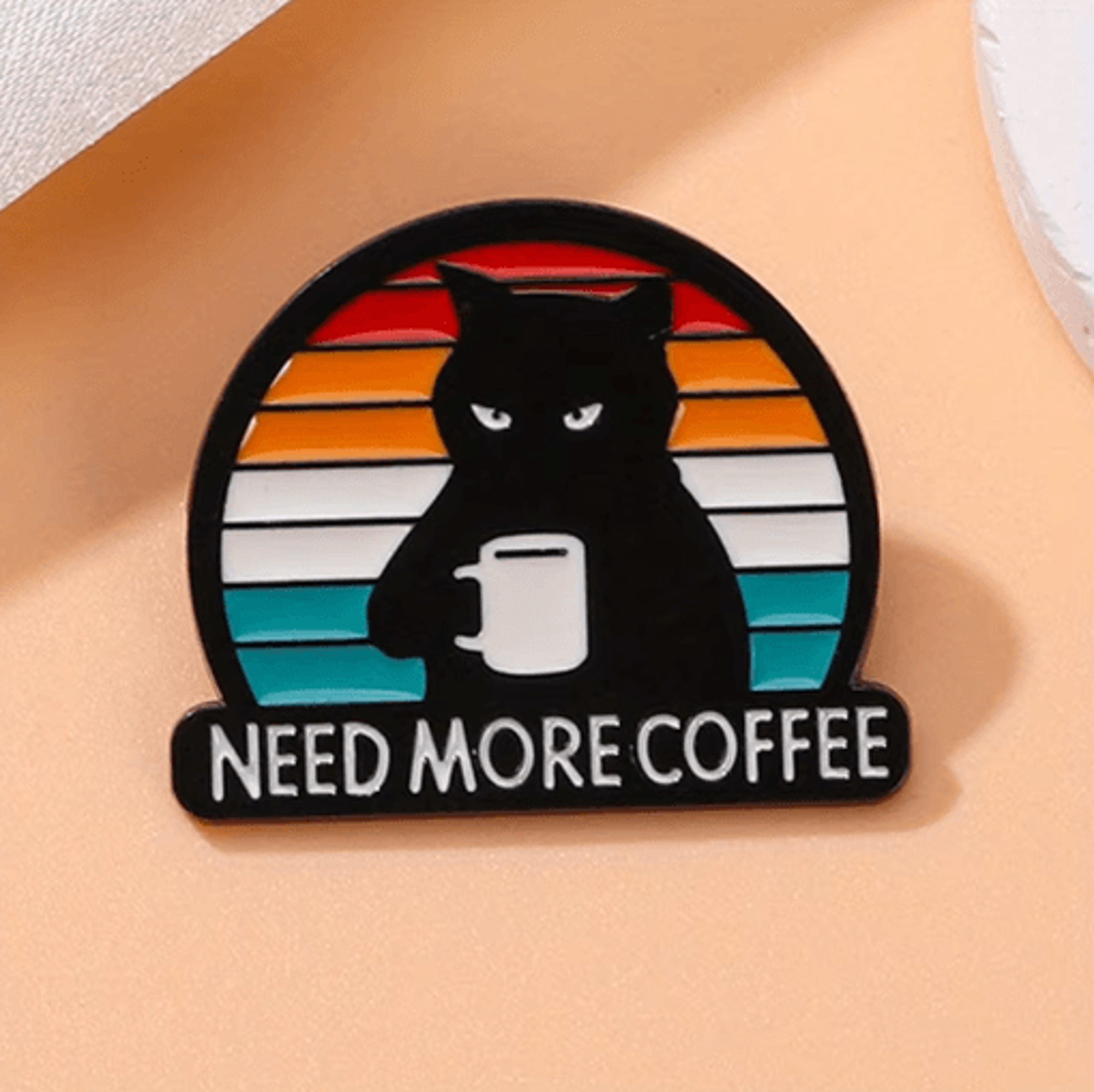 Funny Black Cat Coffee Pin Need More Coffee Cute Enamel Brooch Badge 4