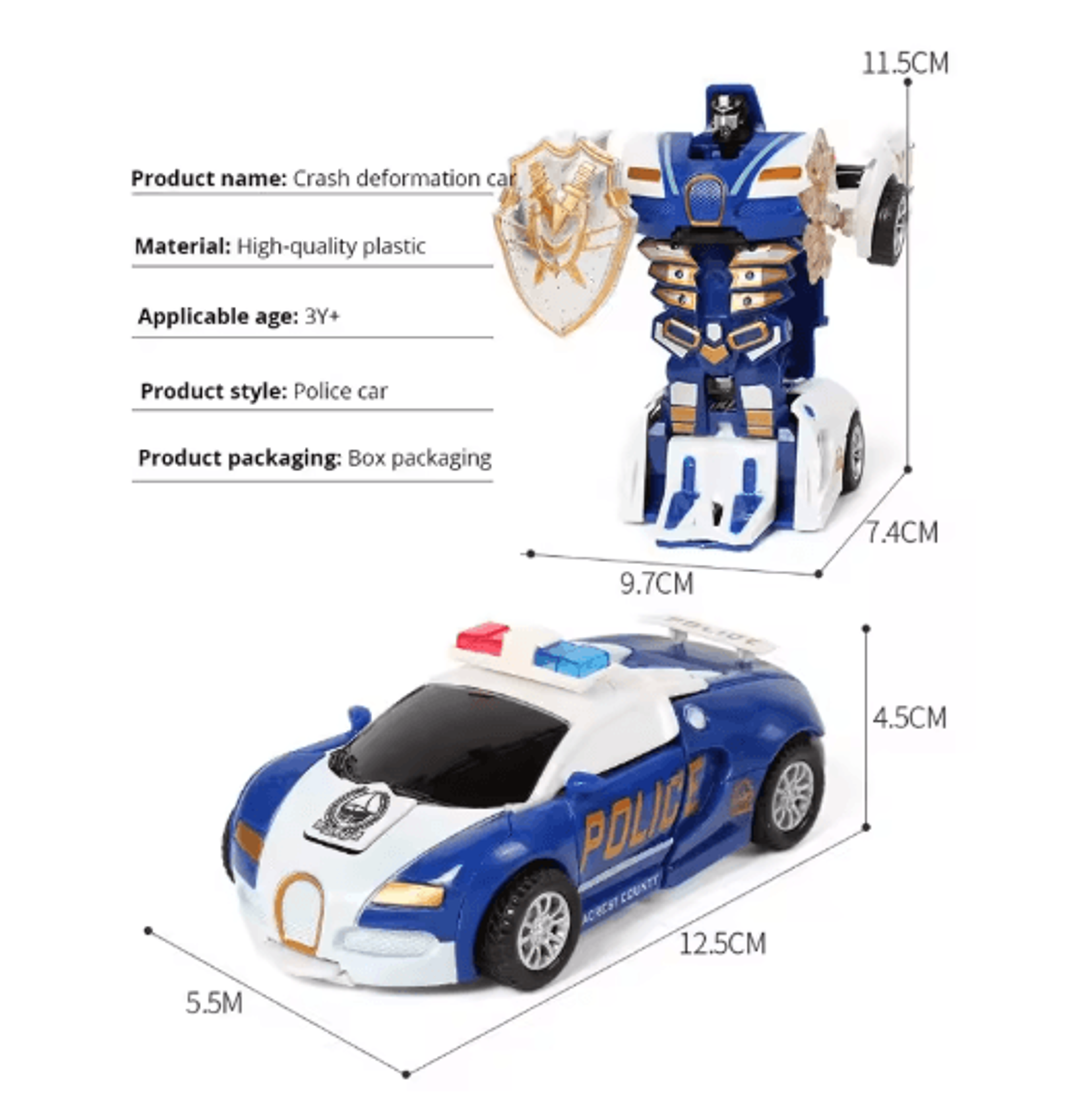 Transforming Police Car Toy For Kids Collision Deformation Inertia Action Car 6