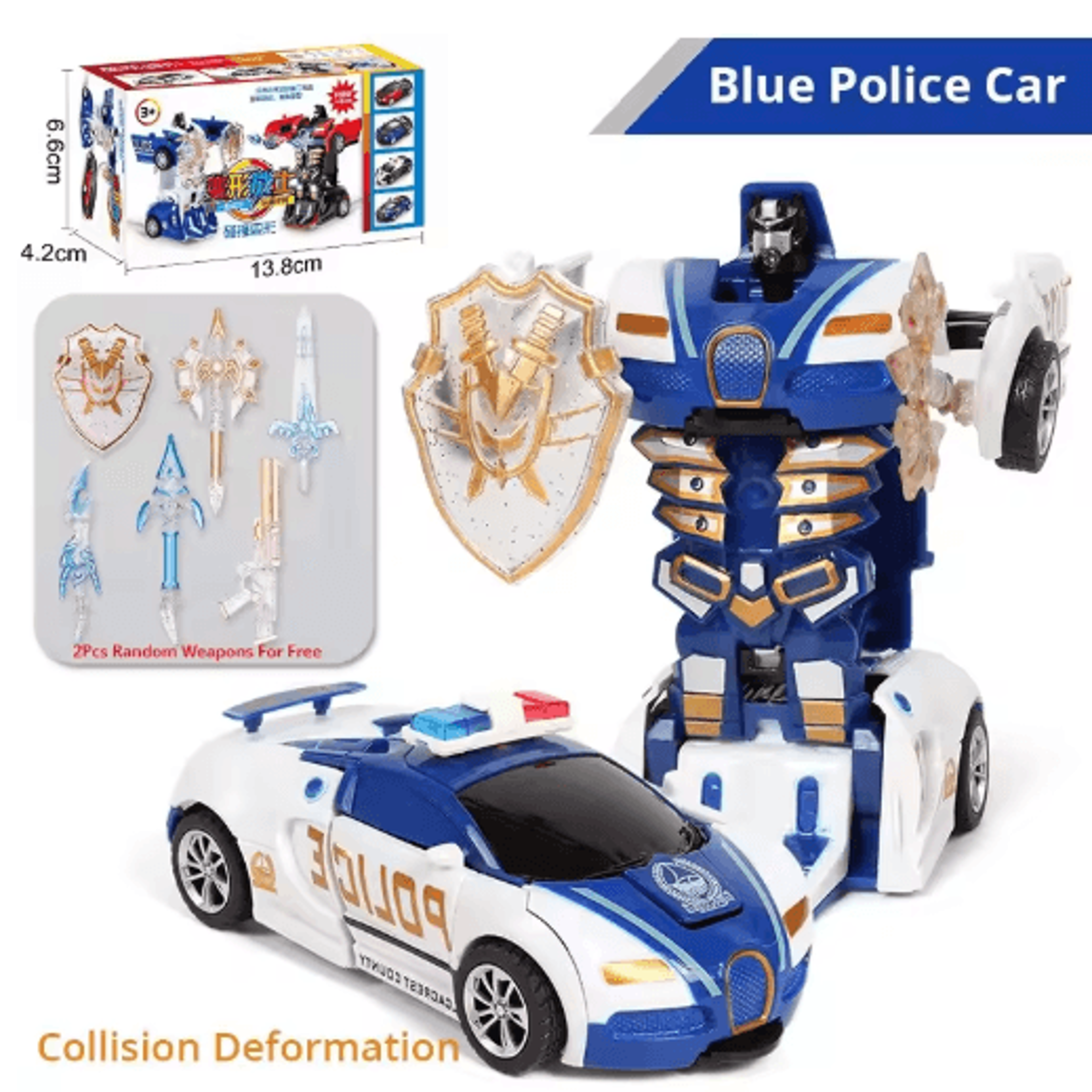transforming police car toy for kids collision deformation inertia action car