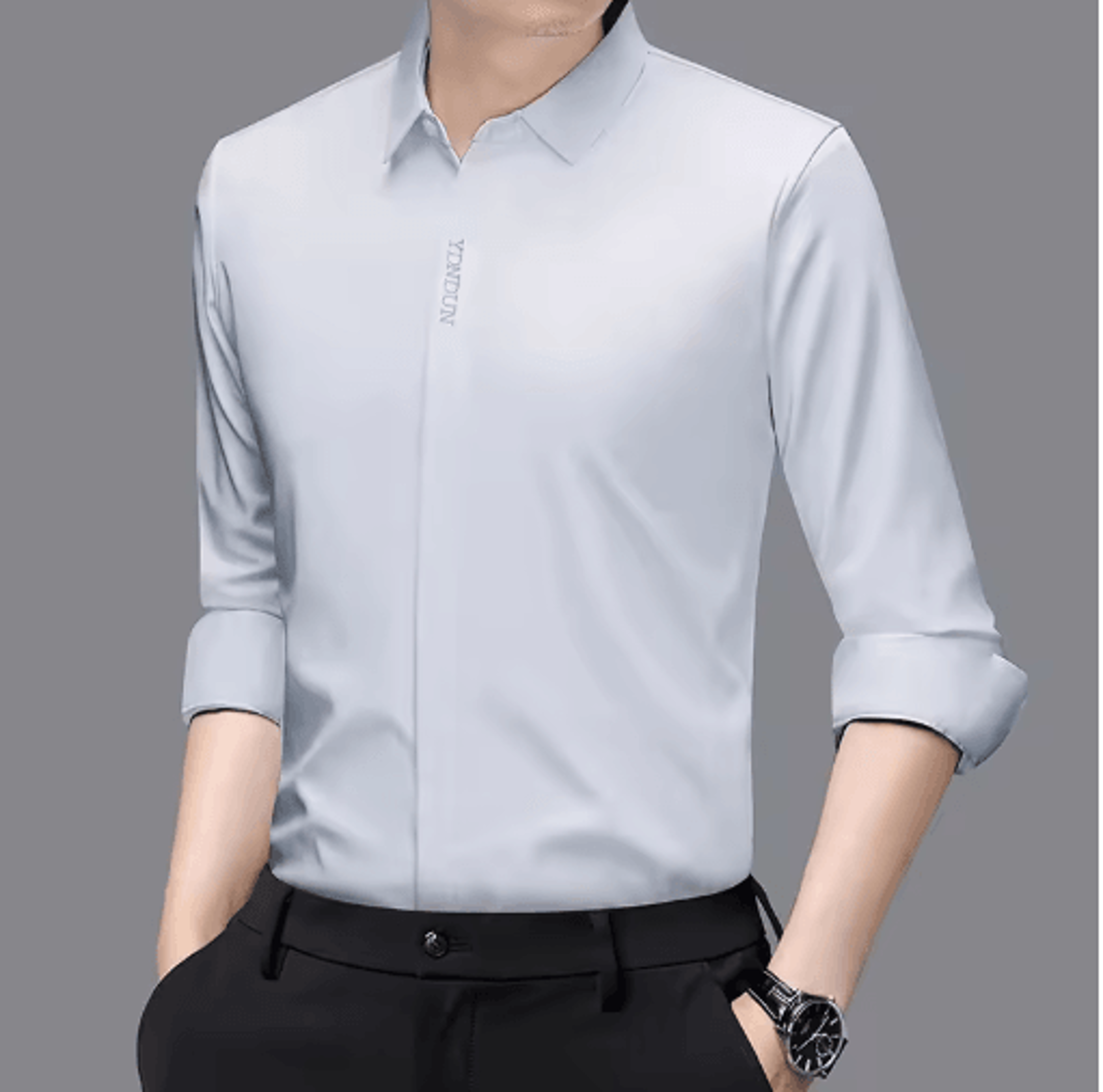 mens wrinkle free business casual shirt long sleeve solid color all-season top