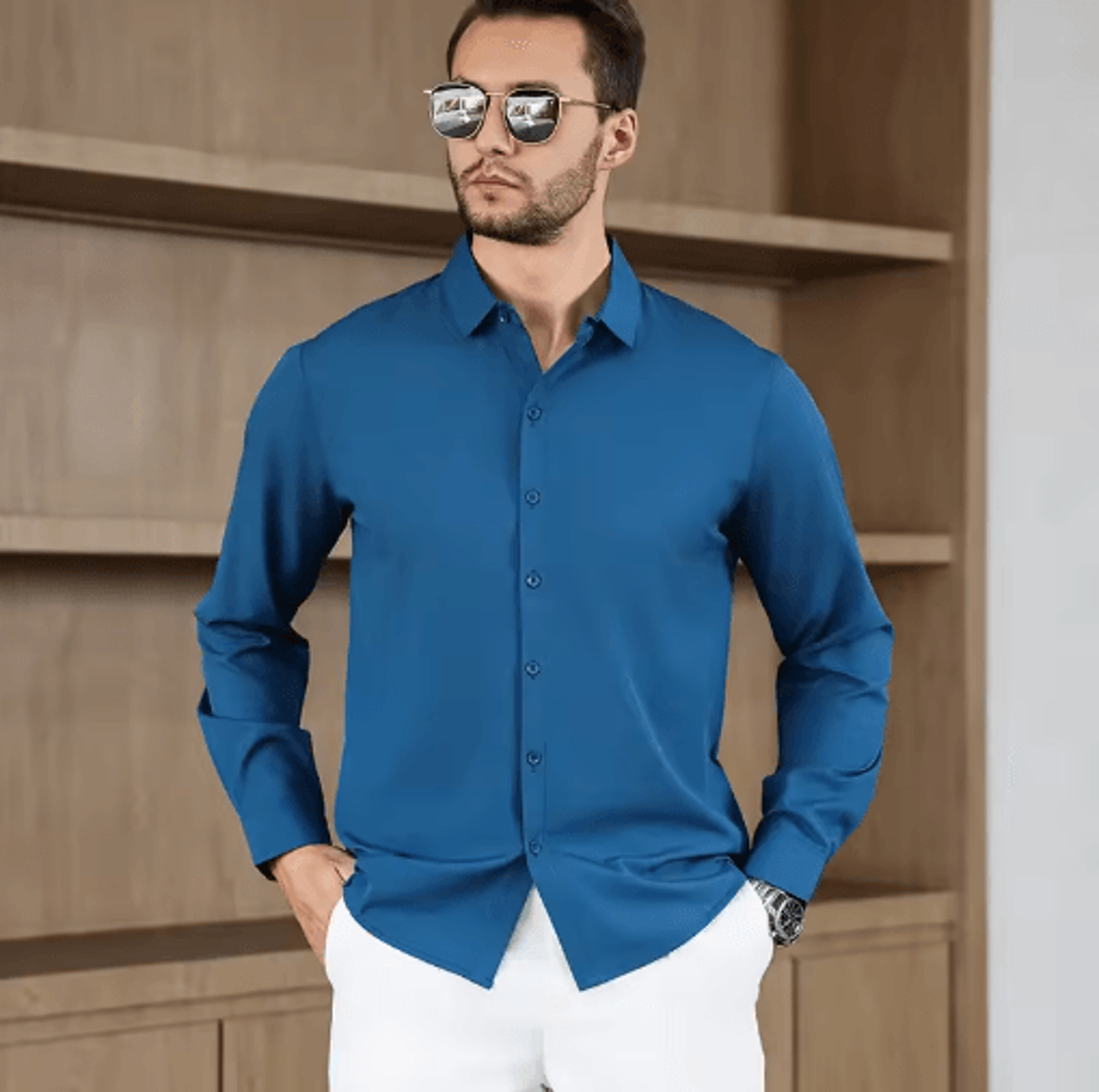 mens wrinkle-free long sleeve shirt – business casual solid color office essential