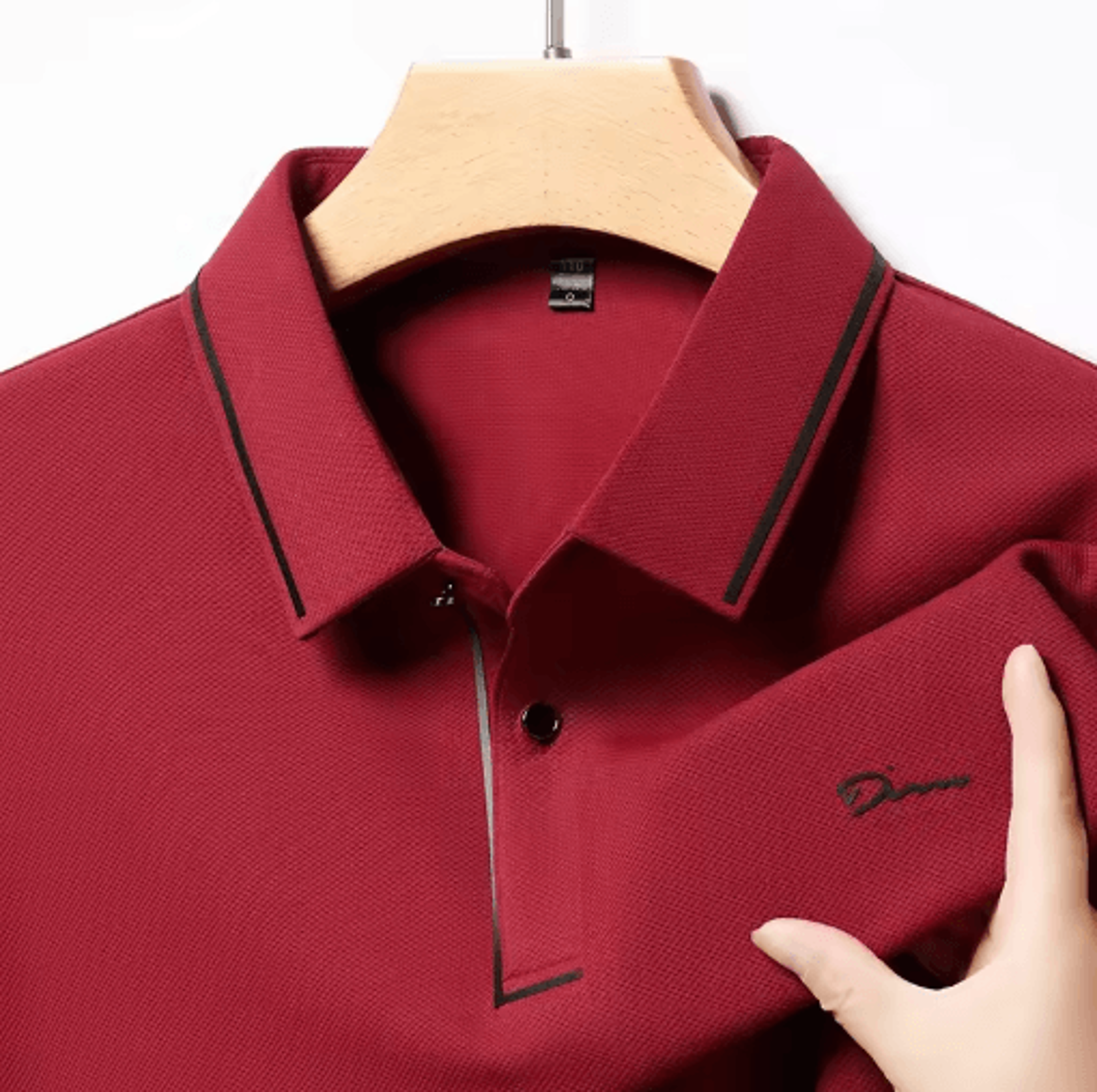 Mens Long Sleeve Polo Shirt With Badge  Breathable Business Casual Top 2