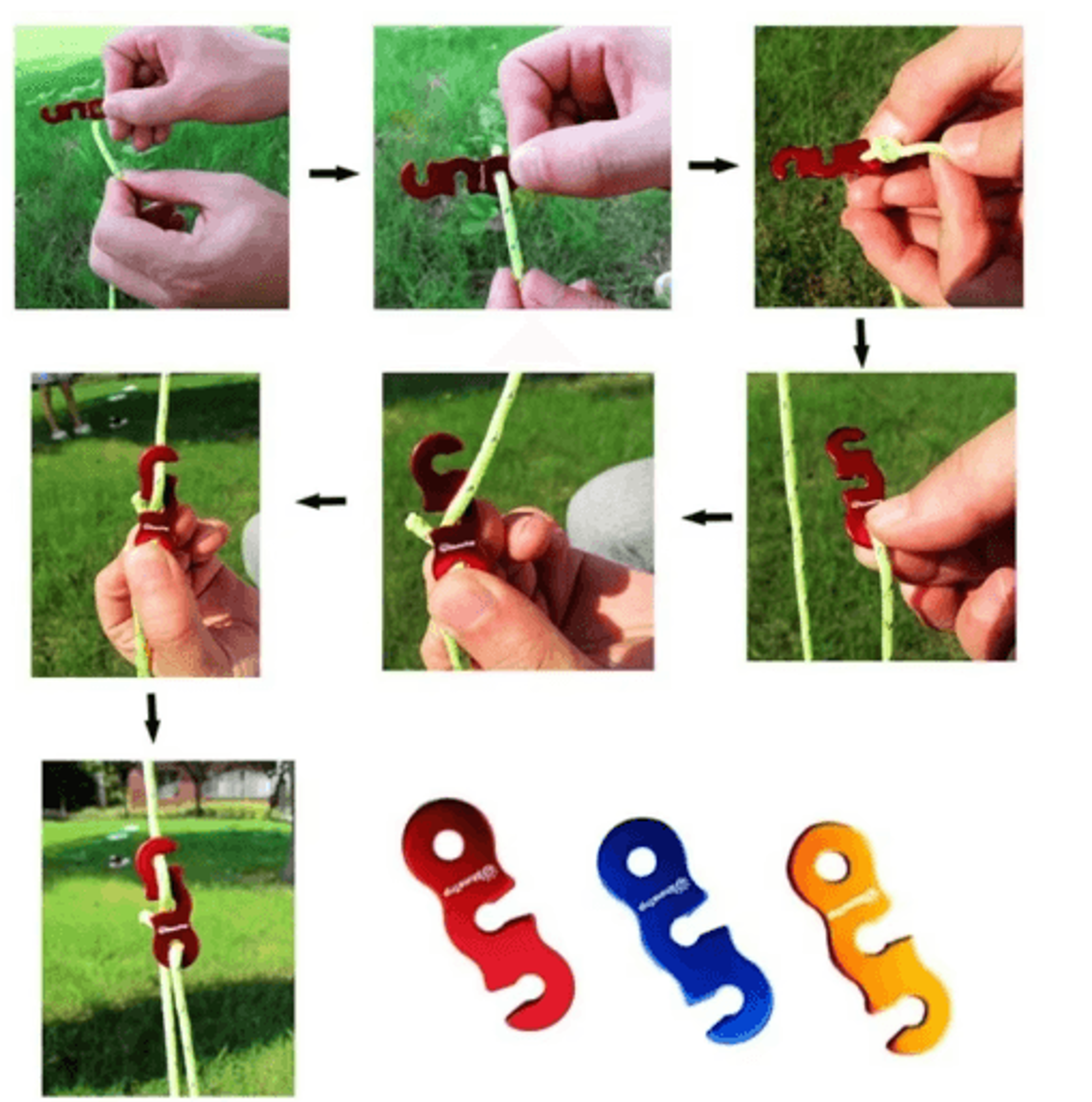 Reflective Tent Ropes Set Windproof Adjustable Camping Guy Lines With Buckles 7