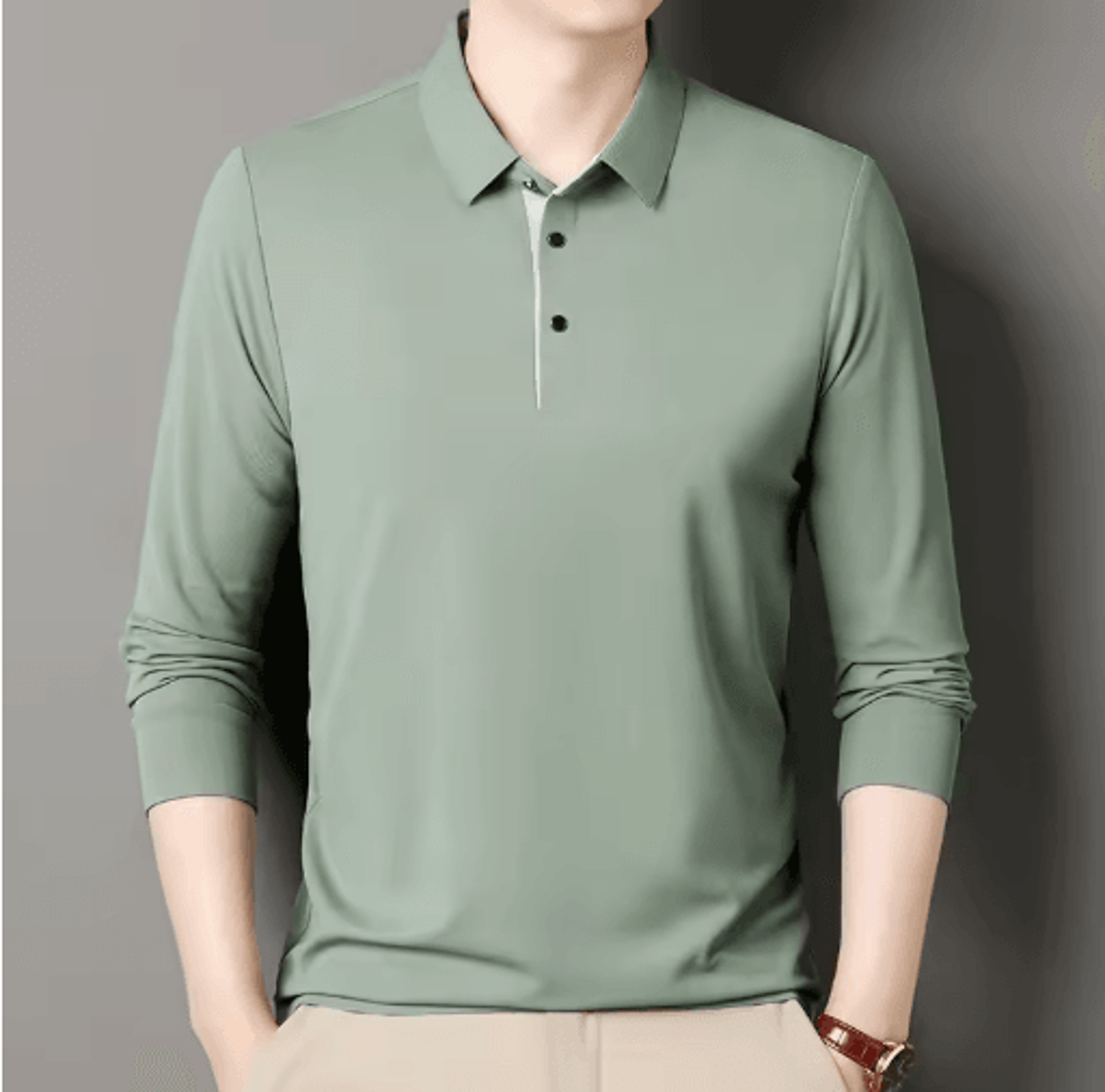 Mens Long Sleeve Polo Shirt 2025 Business Casual Breathable Solid Color Top 3