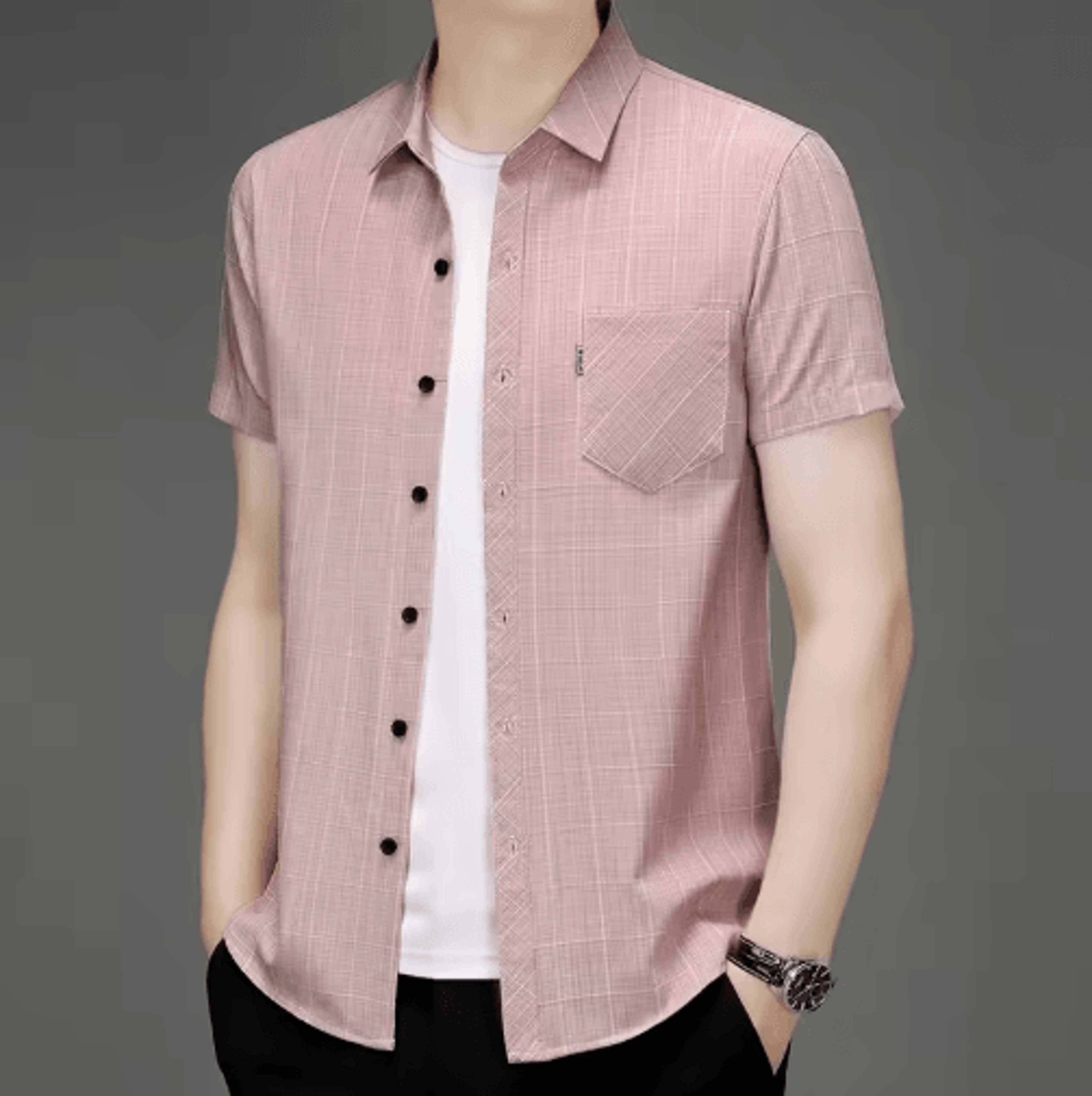 Mens WrinkleFree Printed Shirt  Short Sleeve Business Casual NoIron Top 1