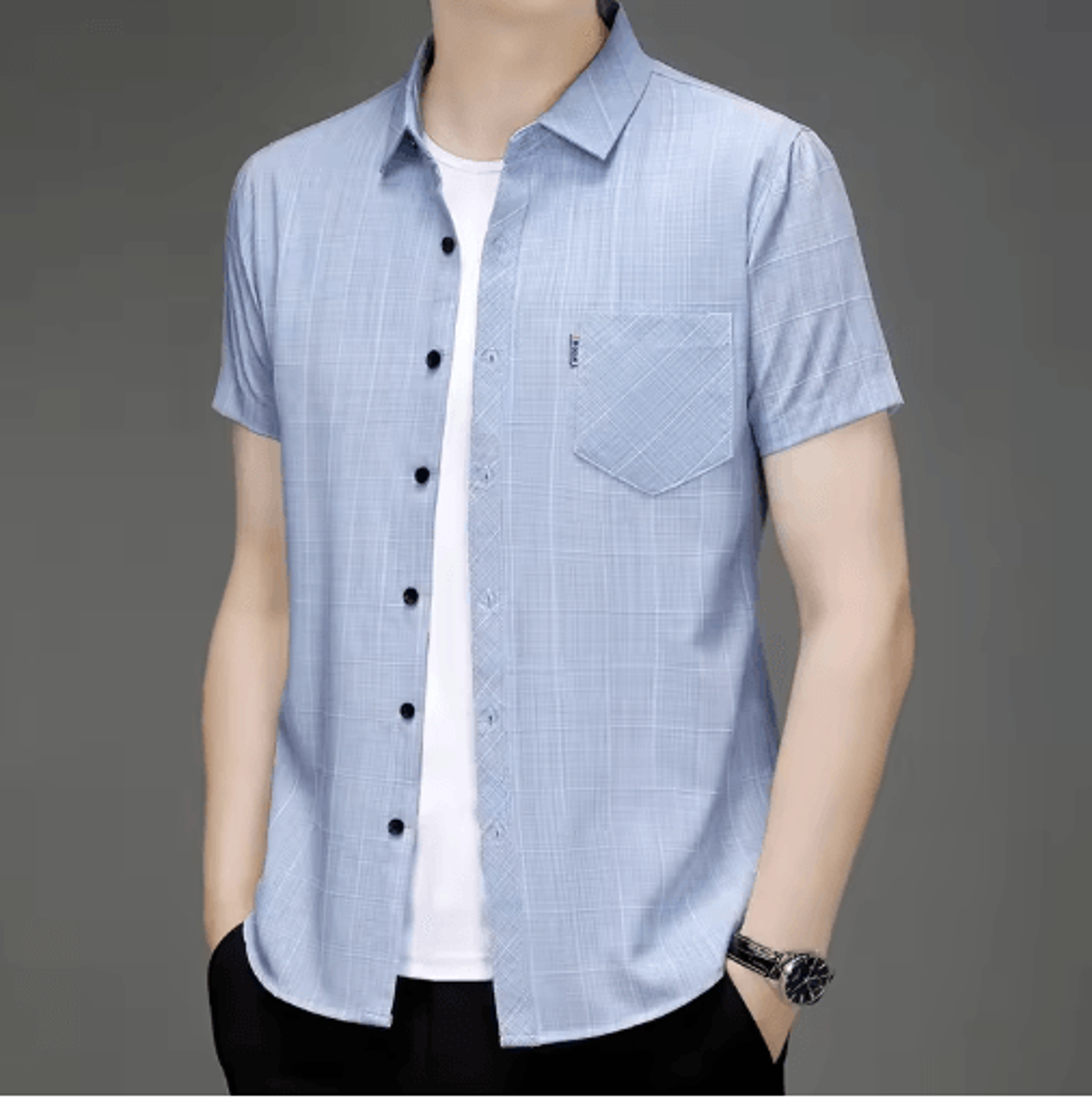 Mens WrinkleFree Printed Shirt  Short Sleeve Business Casual NoIron Top 4