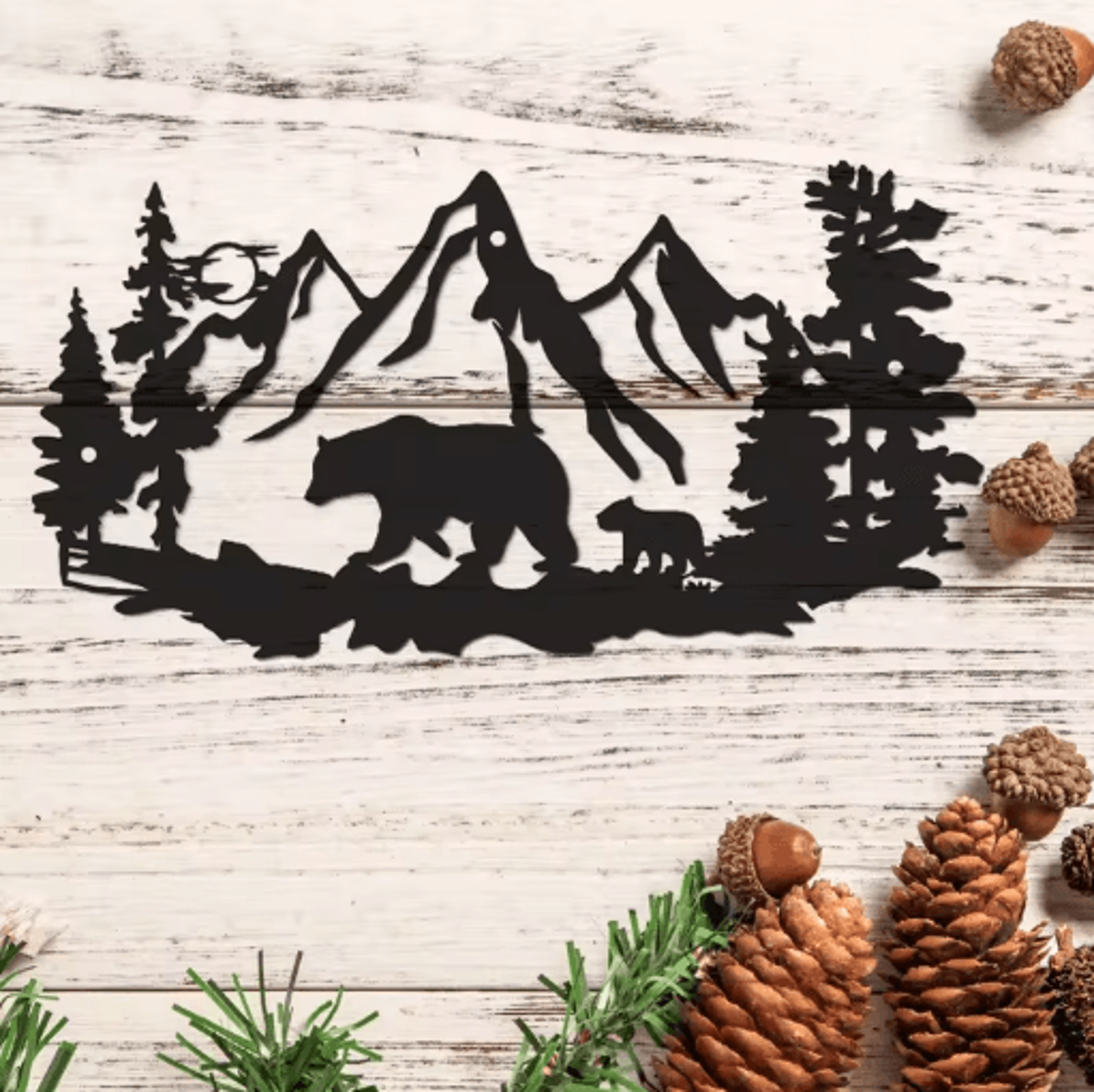 Rustic Bear Metal Wall Decor Wildlife Cabin Lodge Wall Art With Pine Tree Design 1