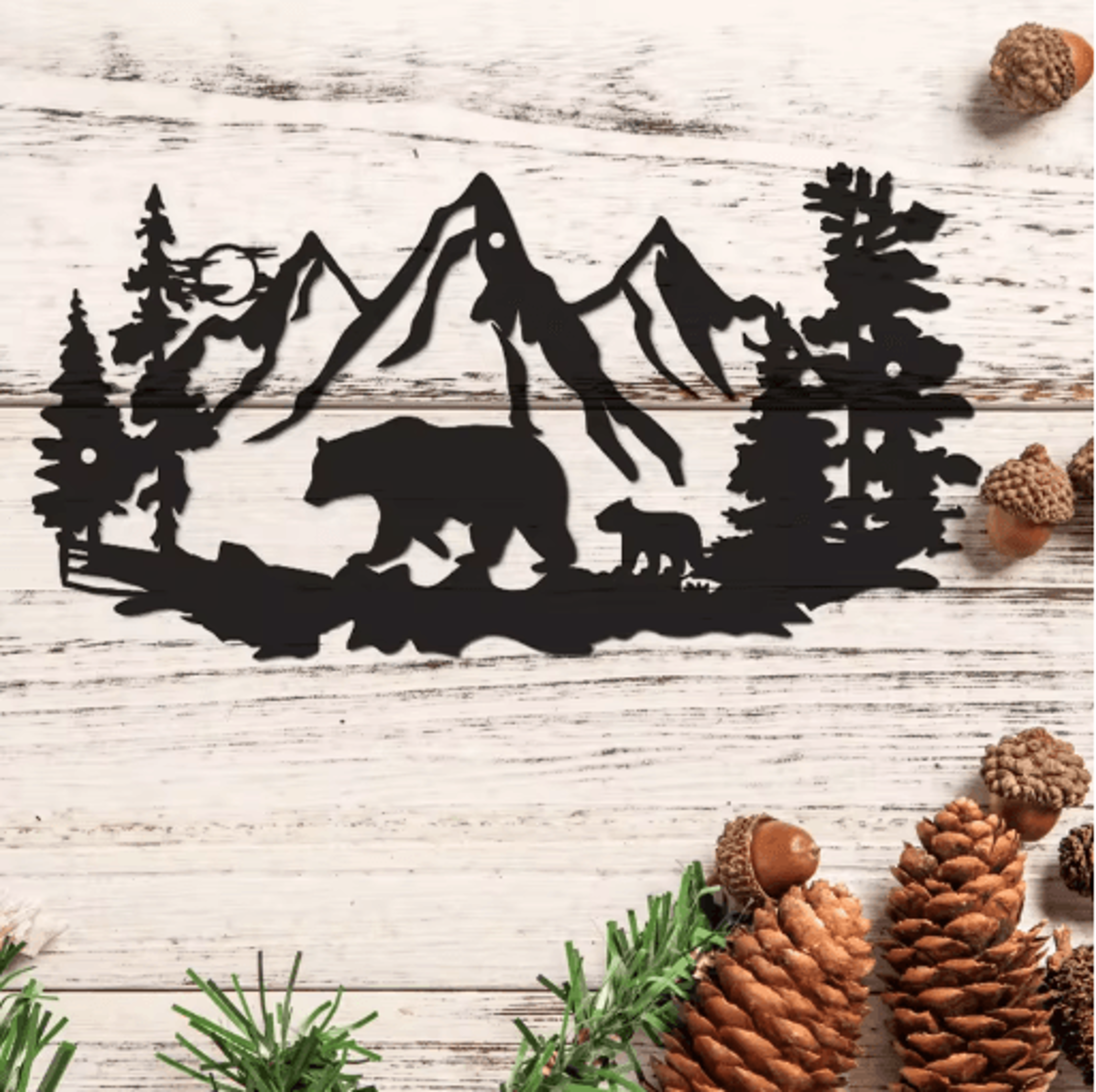 Rustic Bear Metal Wall Decor Wildlife Cabin Lodge Wall Art With Pine Tree Design 0