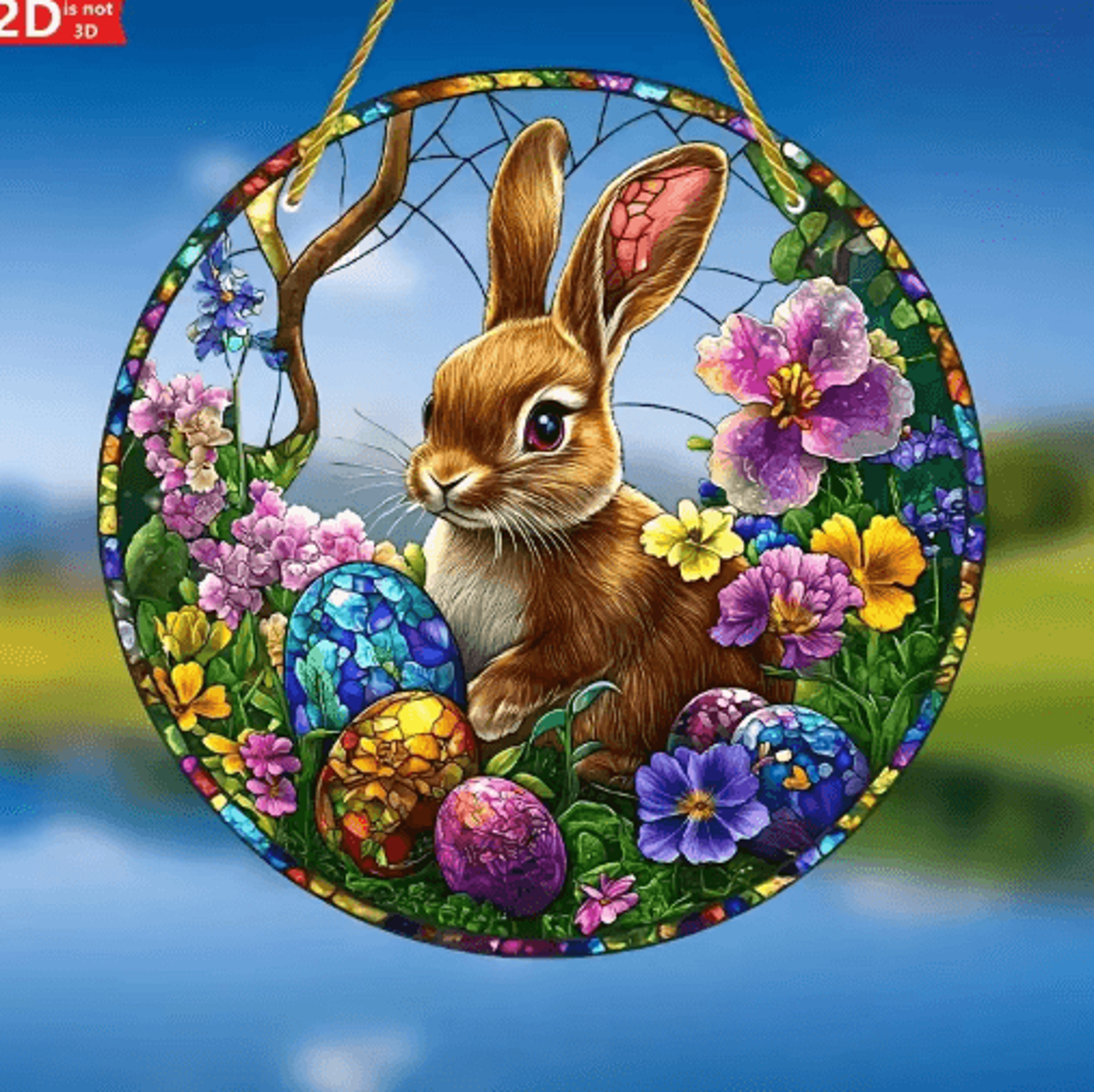 SpringGlow Easter Bunny Acrylic Window Hanging  Floral Egg Decor Ornament 3