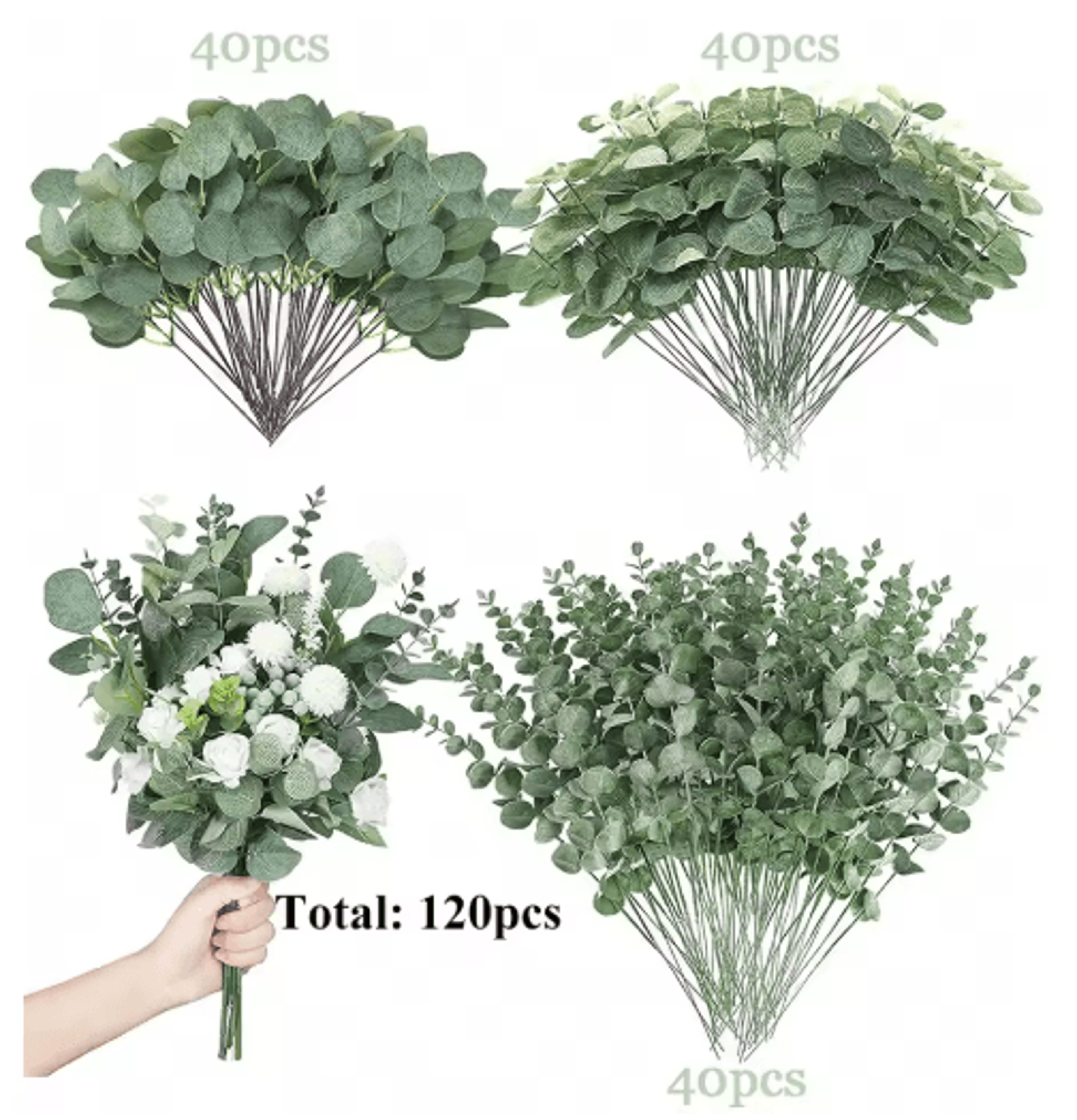 EverGreen Bulk Eucalyptus Stems Set  Mixed Silver Dollar Artificial Leaves 3060120PCS 6