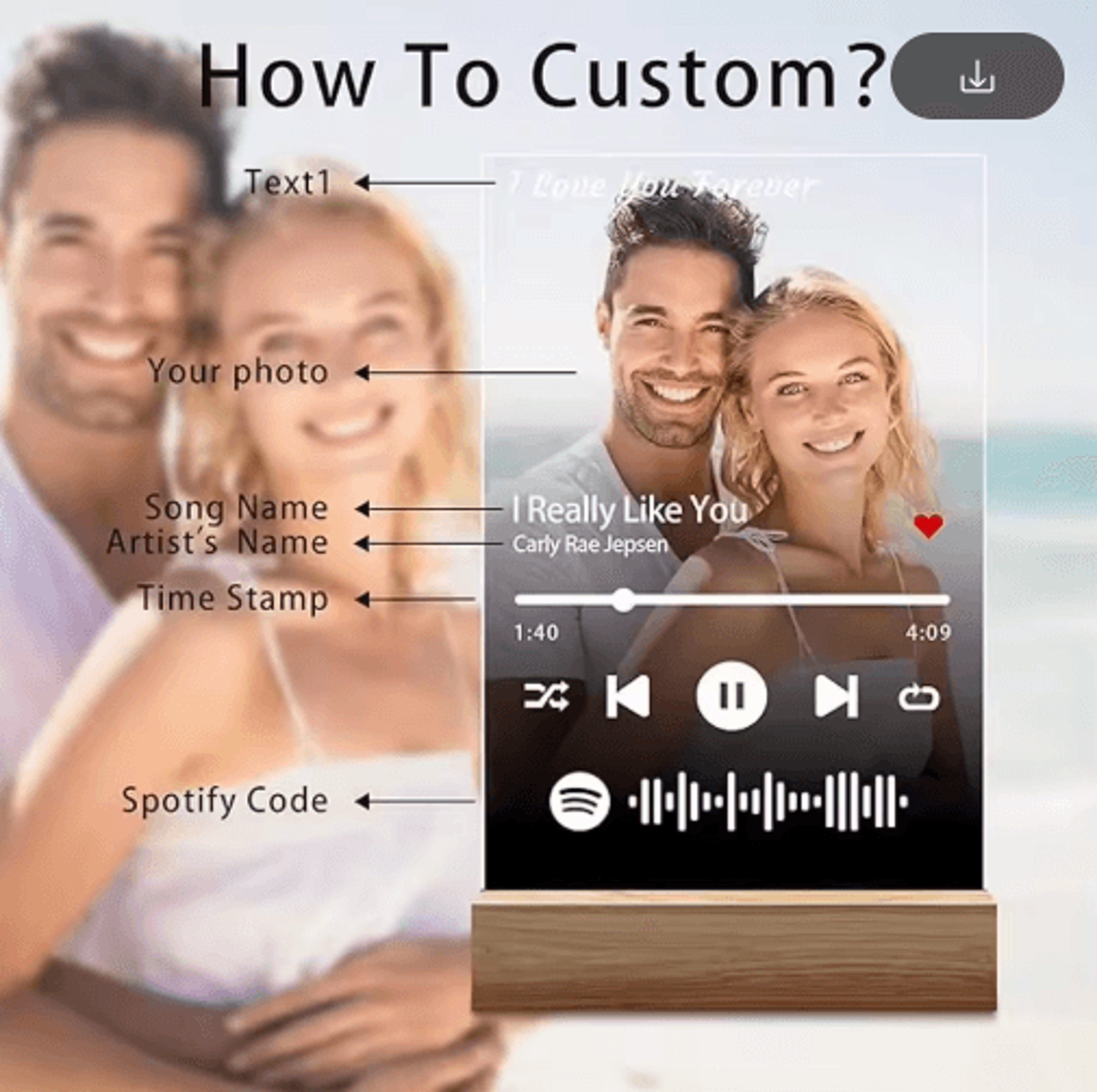 Custom Spotify Acrylic Plaque Lamp  Personalized Romantic Music Gift For Couples 3