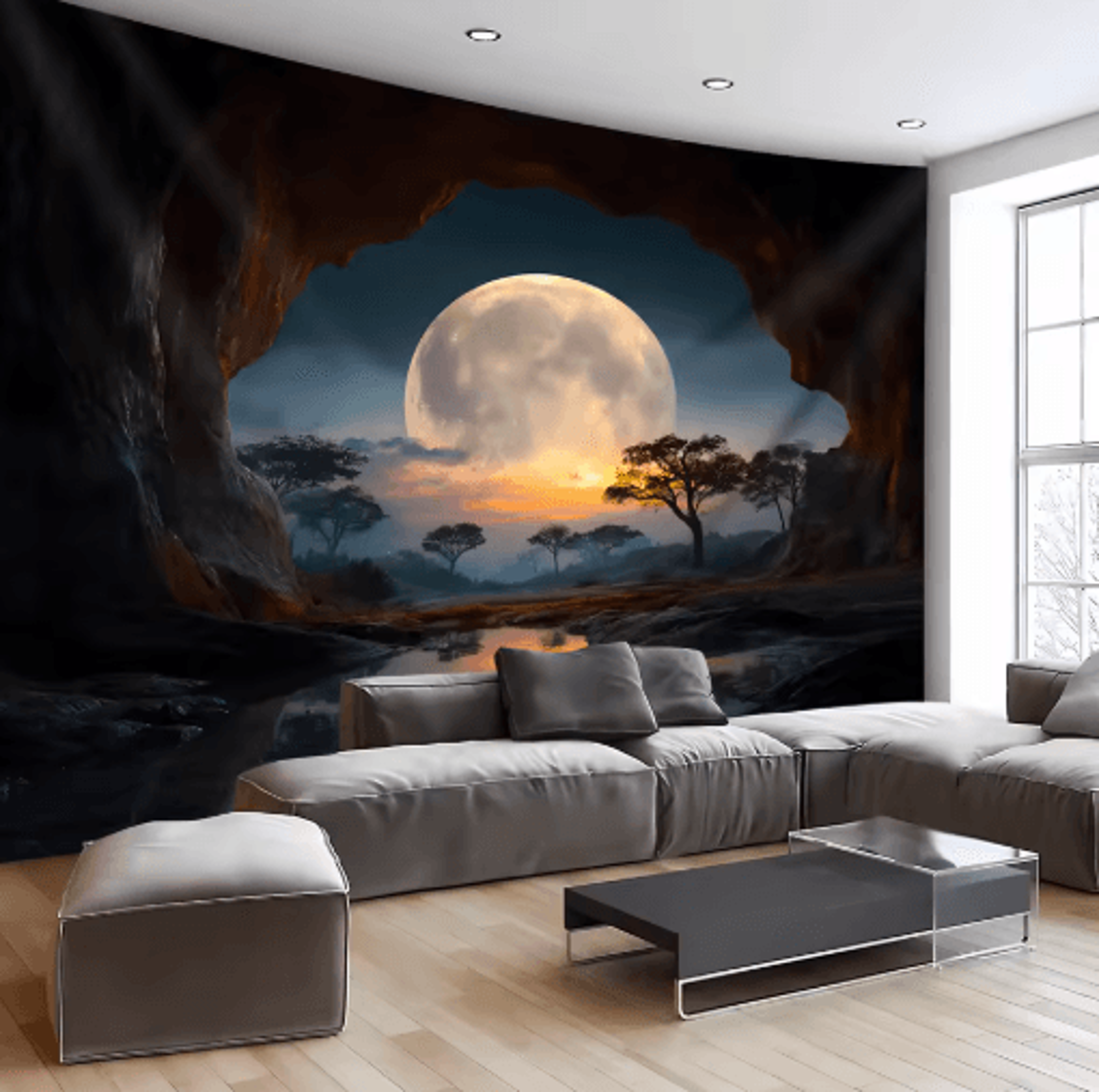 Forest Moon Tapestry Tranquil Cave Scenery Boho Wall Hanging For Bedroom  Living Room 2