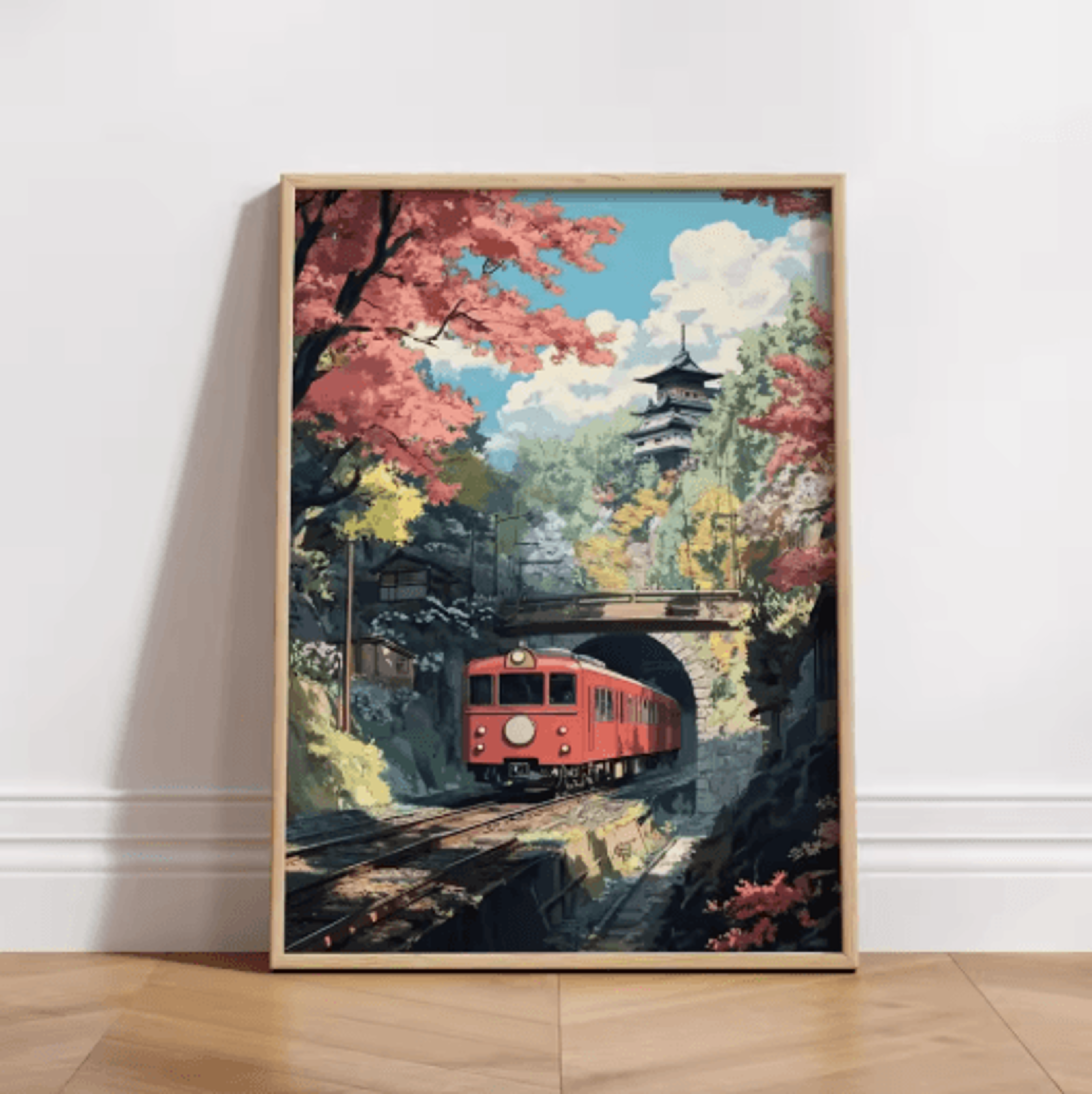 Tokyo Rainy Night Railway Canvas Print  Retro Japanese Cityscape Wall Art Decor 1