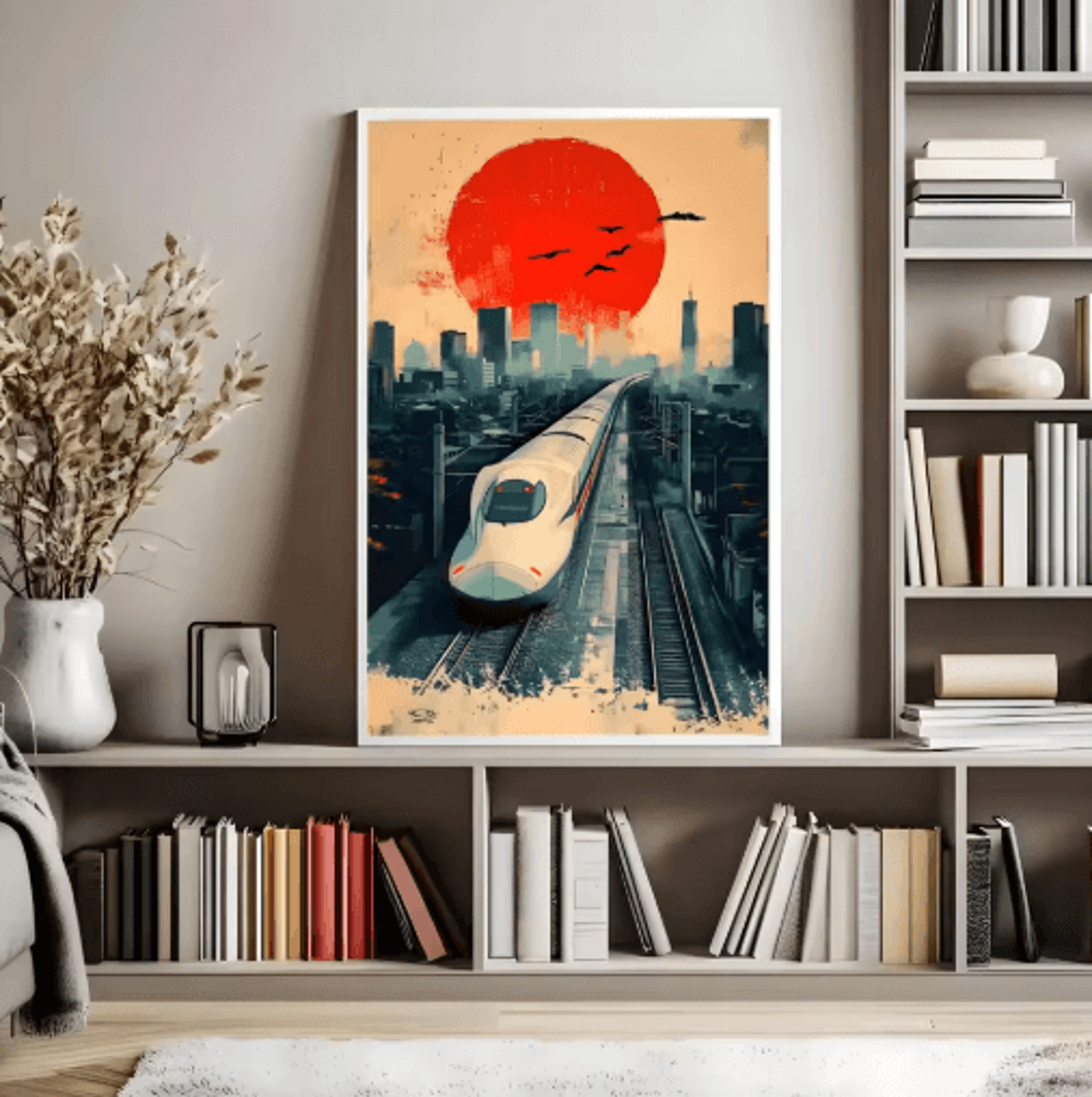 Tokyo Rainy Night Railway Canvas Print  Retro Japanese Cityscape Wall Art Decor 2