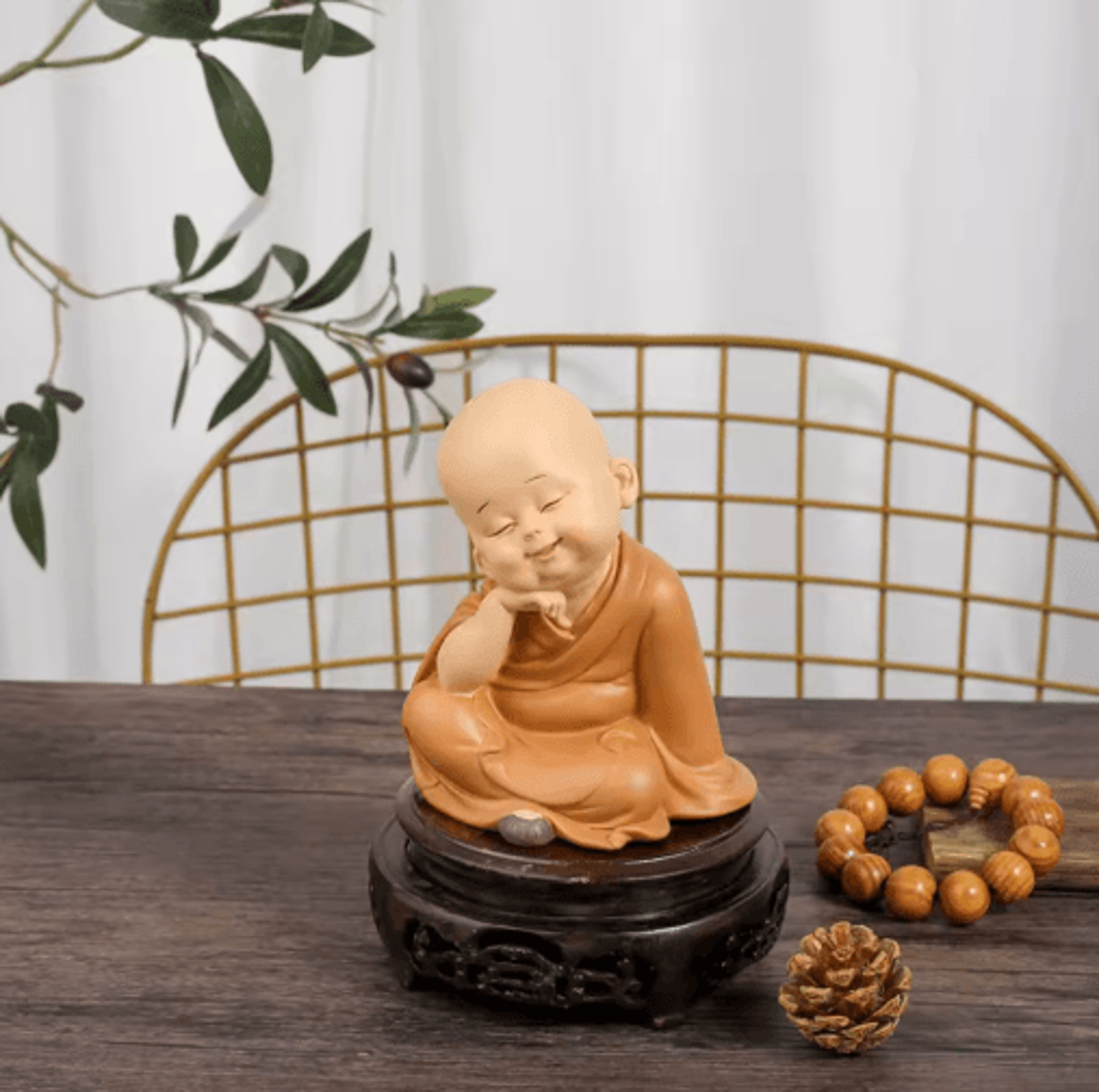 Cute Mini Monk Resin Figurine  Buddha Style Desktop Decor  Gift 0